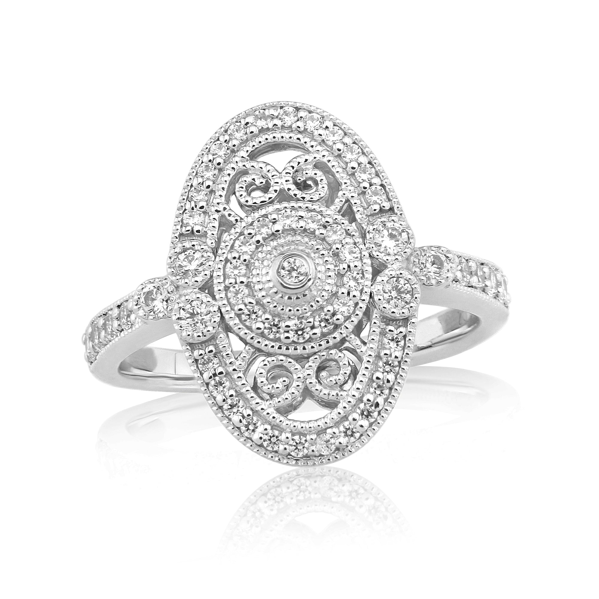 9ct white gold antique style diamond cluster ring 0.33ct