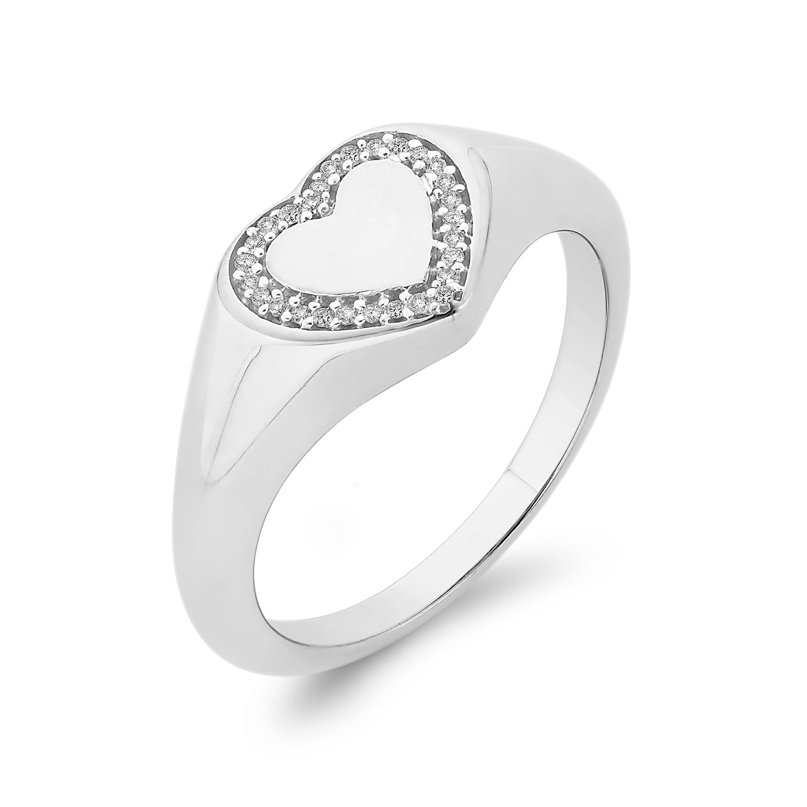 9ct white gold heart shape diamond set pinky ring 0.04ct