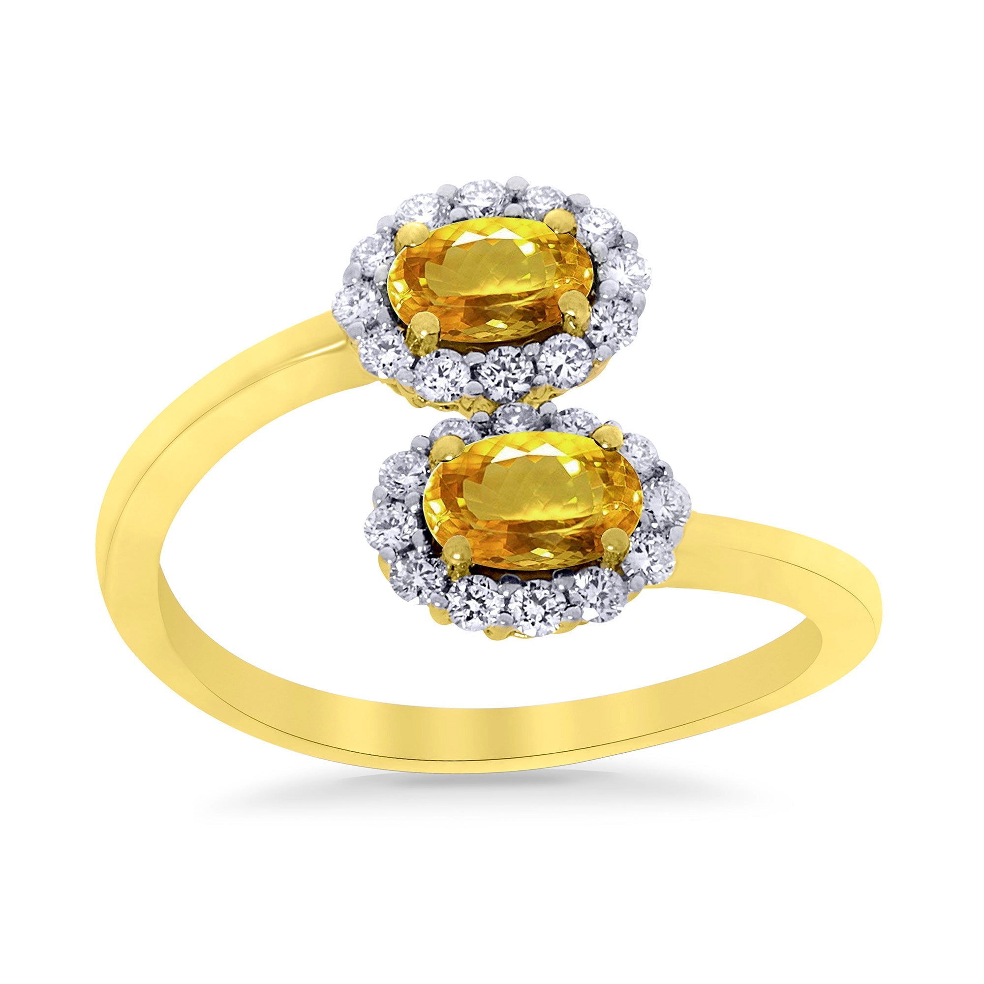 9ct gold double 5x3mm oval citrine & diamond crossover cluster ring 0.14ct