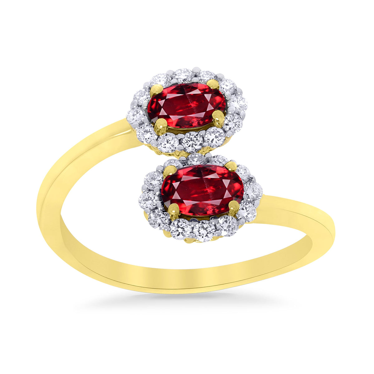 9ct gold double 5x3mm oval garnet &amp; diamond crossover cluster ring 0.14ct