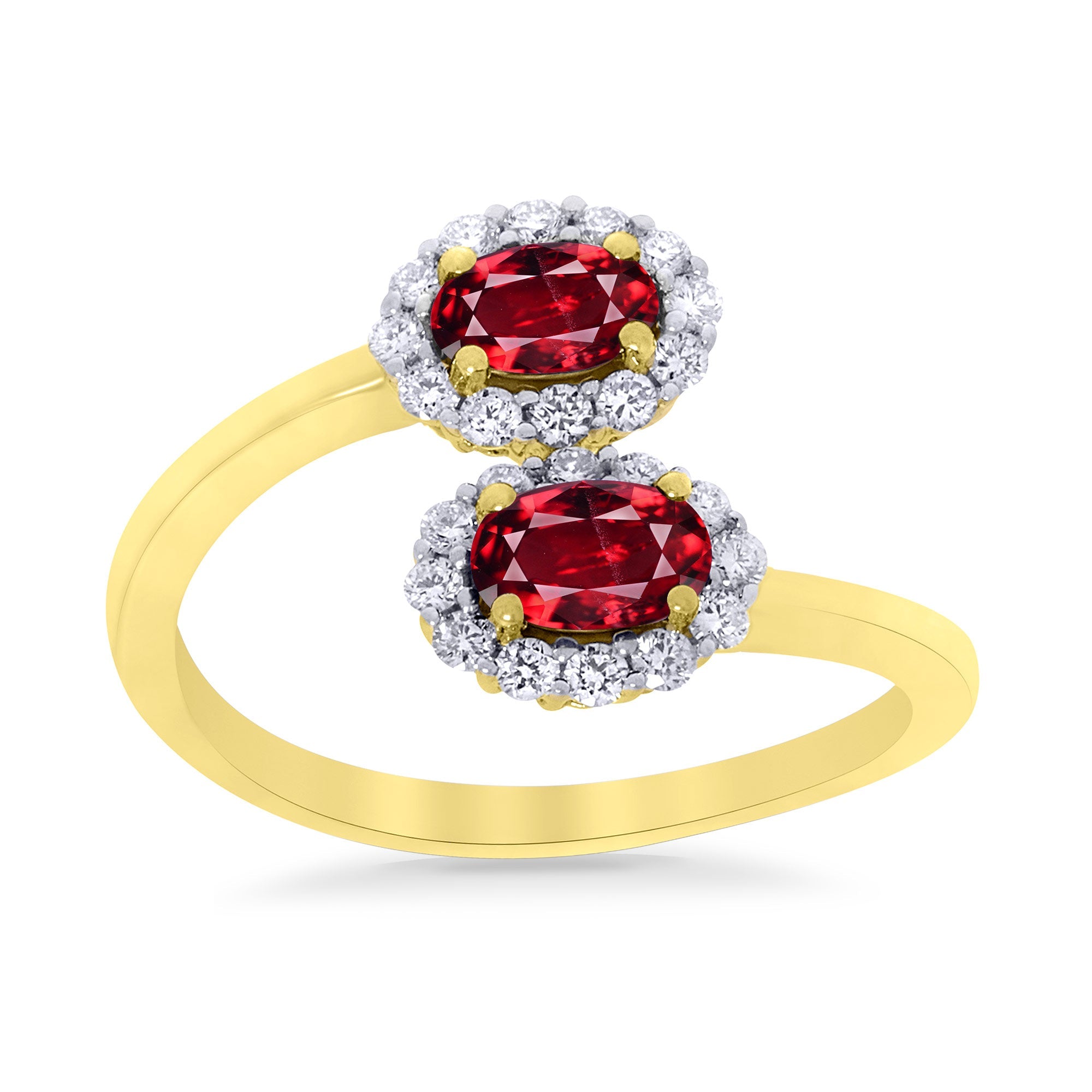 9ct gold double 5x3mm oval garnet & diamond crossover cluster ring 0.14ct