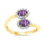 9ct gold double 5x3mm oval amethyst & diamond crossover cluster ring 0.14ct