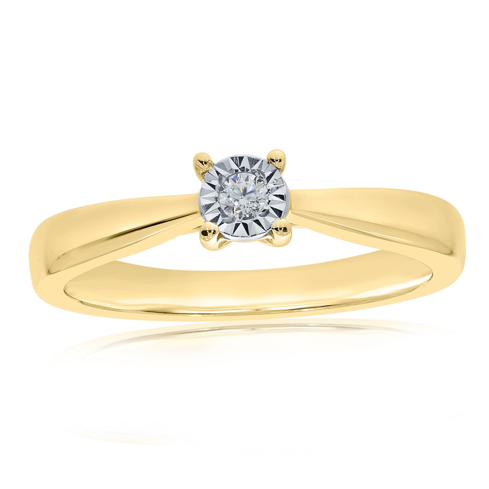9ct gold single stone miracle plate diamond ring 0.05ct