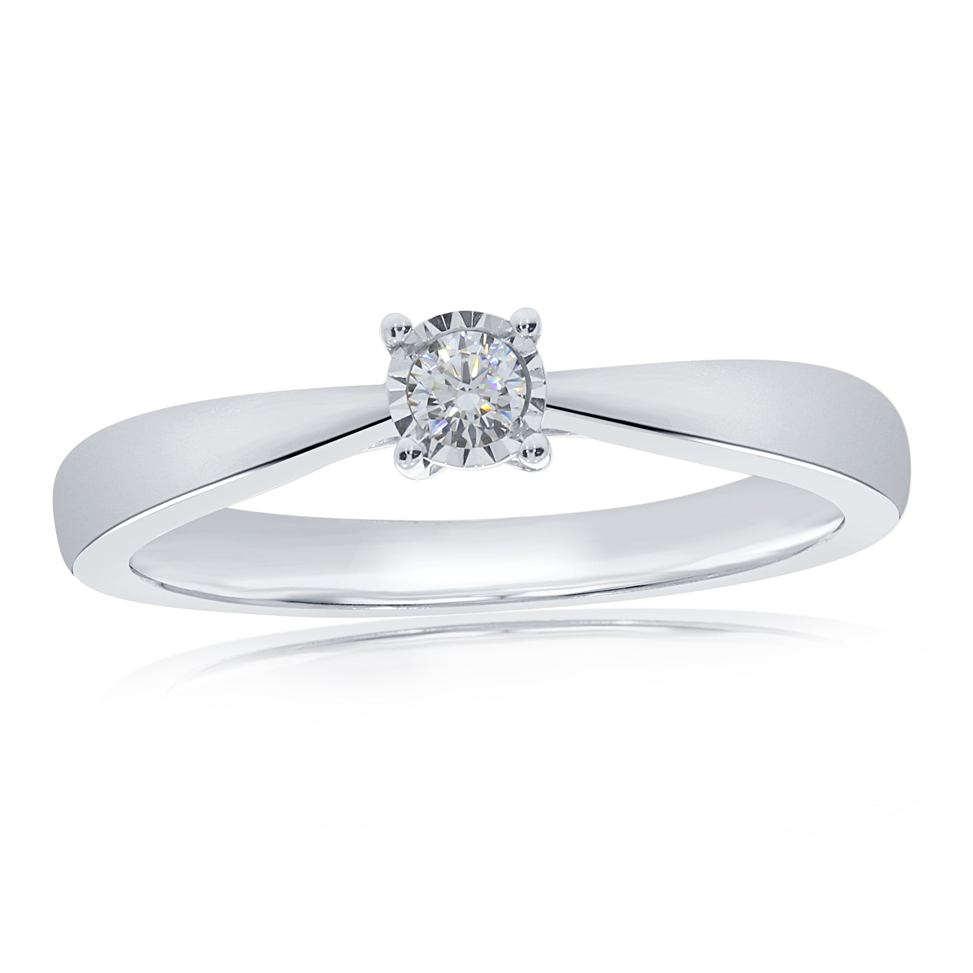 9ct white gold single stone miracle plate diamond ring 0.08ct