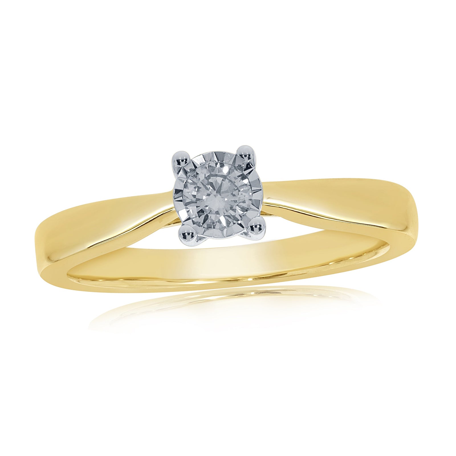 9ct gold single stone miracle plate diamond ring 0.17ct