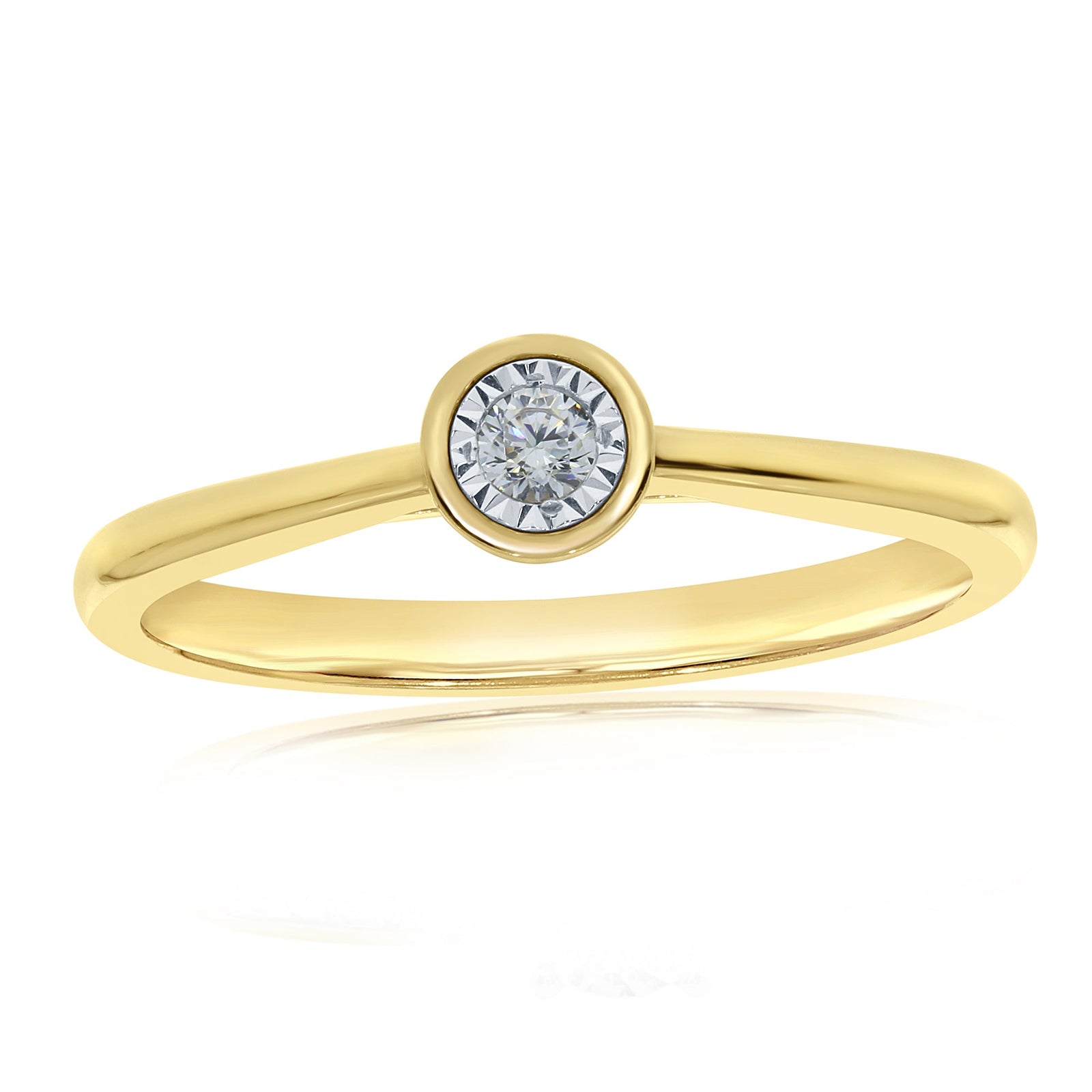 9ct gold single stone miracle plate diamond ring 0.05ct