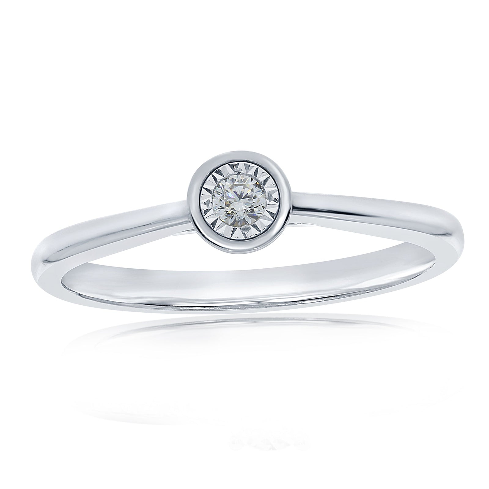9ct white gold single stone miracle plate diamond ring 0.05ct