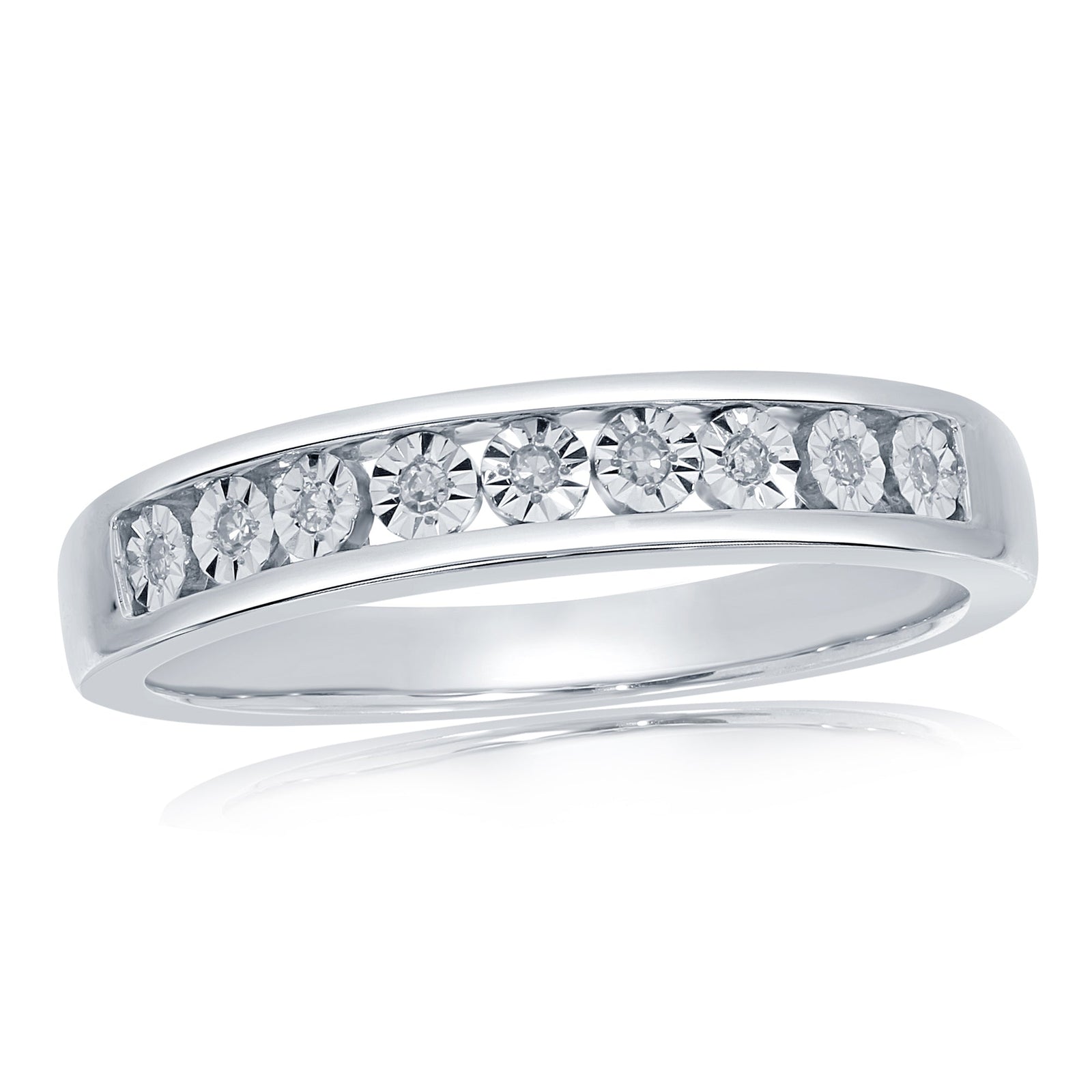 9ct white gold miracle plate diamond half et ring 0.05ct