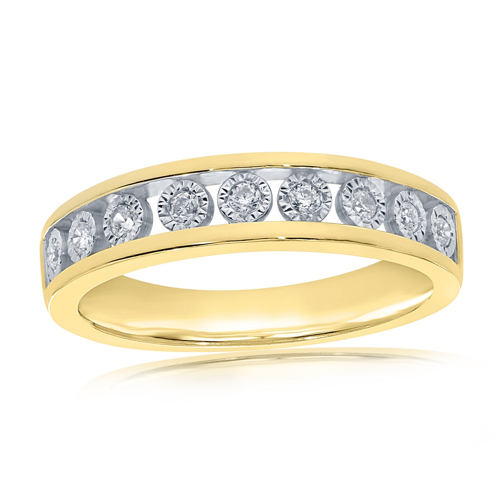 9ct gold miracle plate diamond half et ring 0.15ct