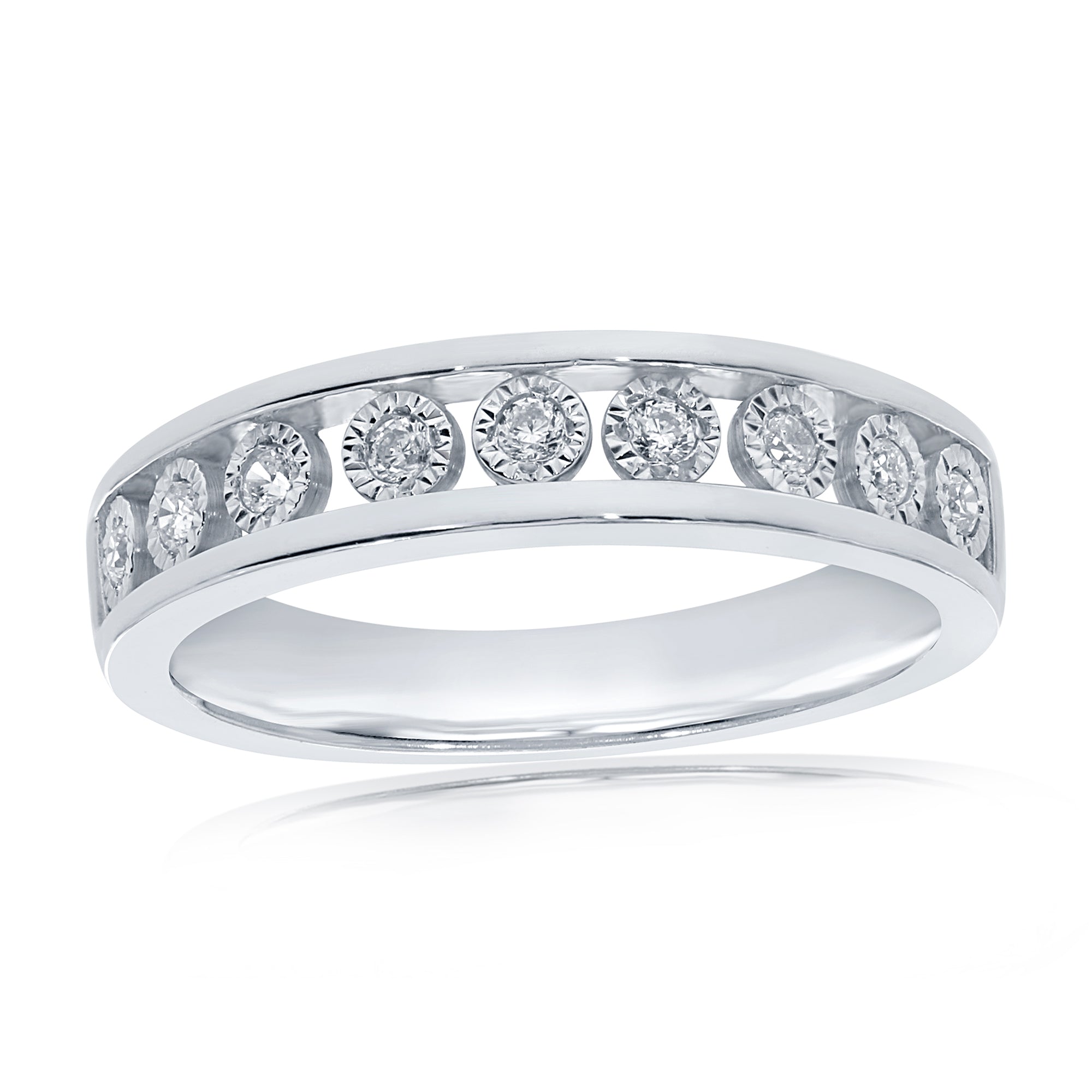 9ct white gold miracle plate diamond half et ring 0.15ct