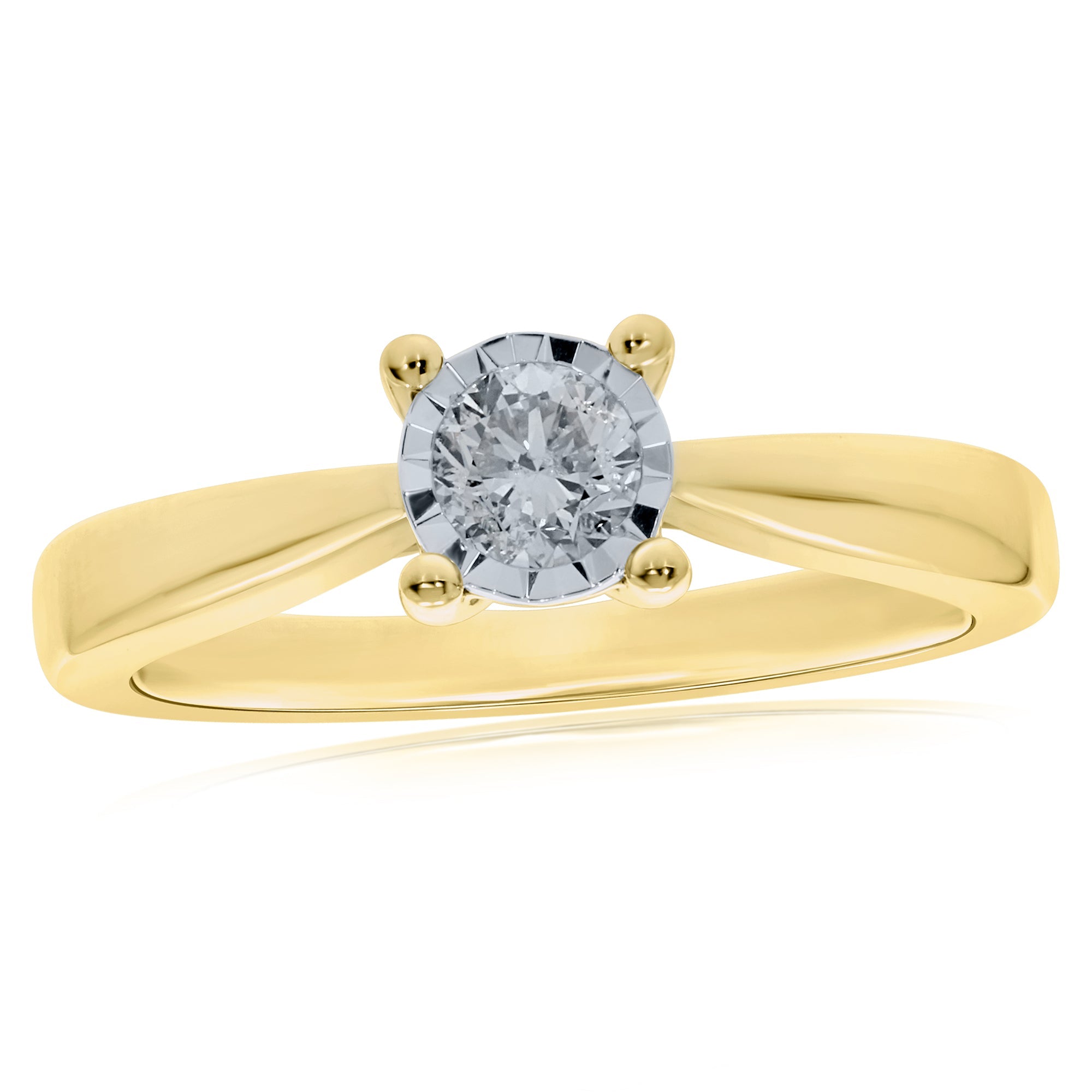 9ct gold single stone miracle plate diamond ring 0.33ct