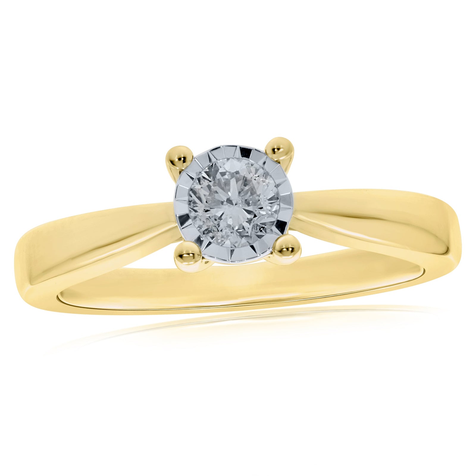 9ct gold single stone miracle plate diamond ring 0.20ct