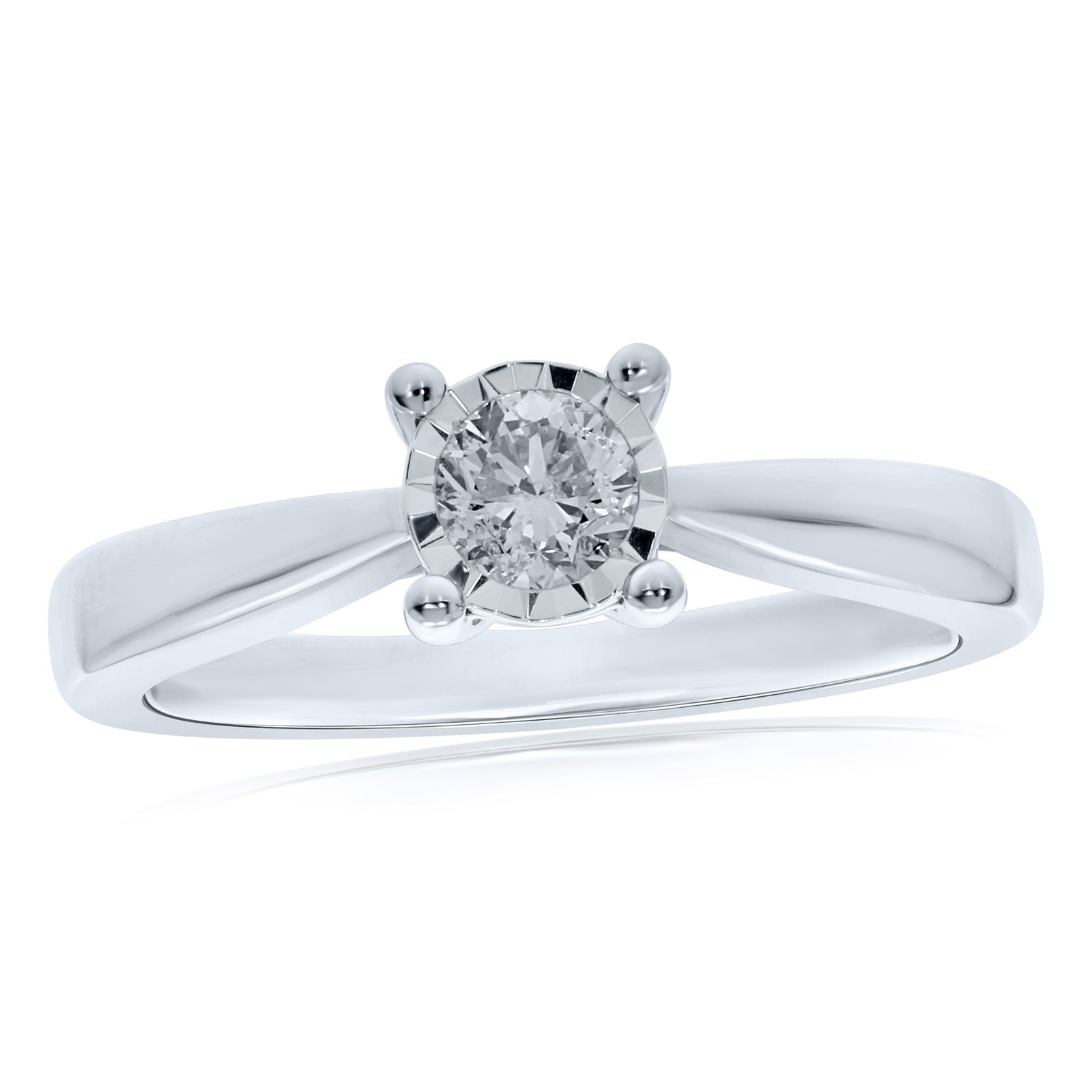9ct white gold single stone miracle plate diamond ring 0.20ct