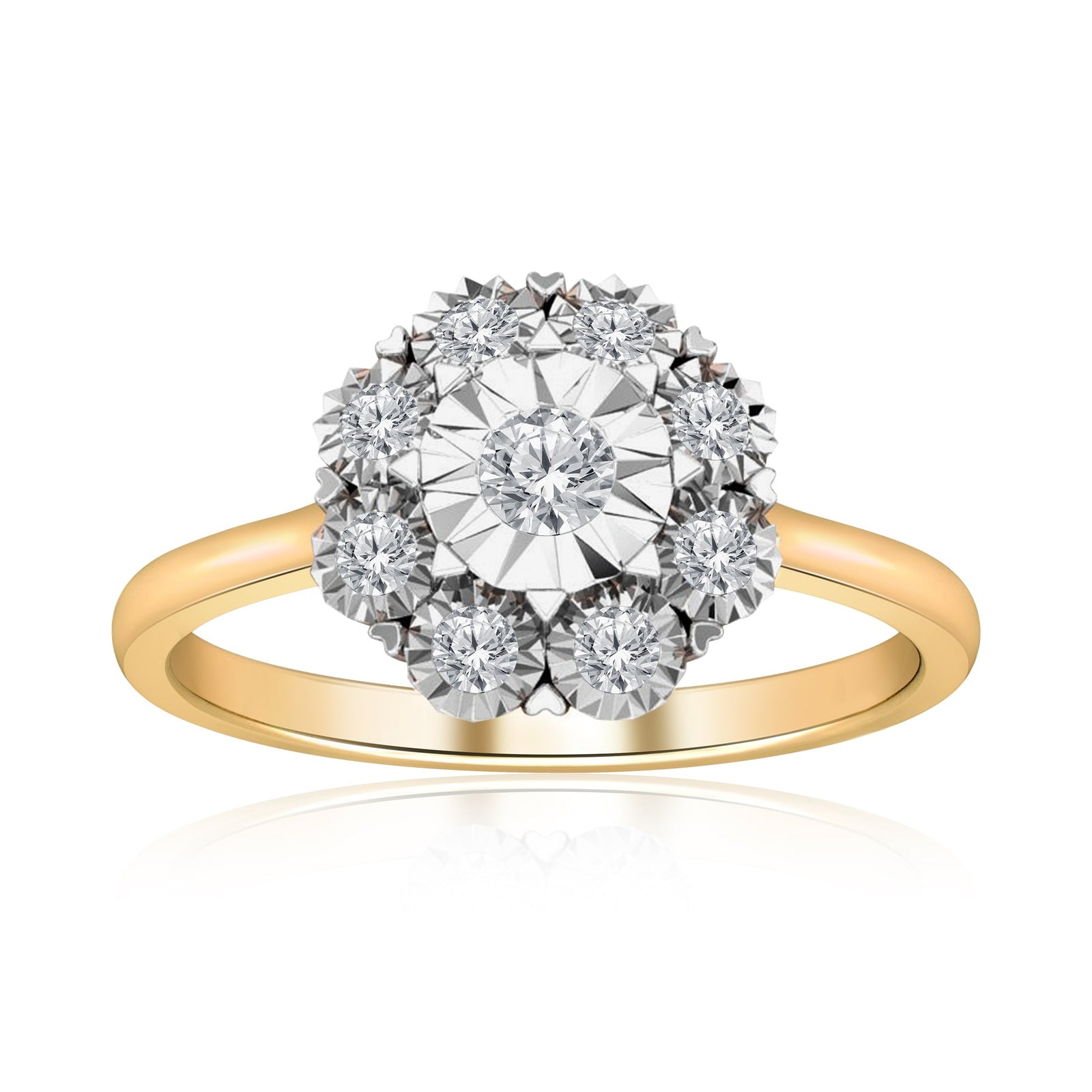 9ct gold miracle plate diamond cluster ring 0.08ct