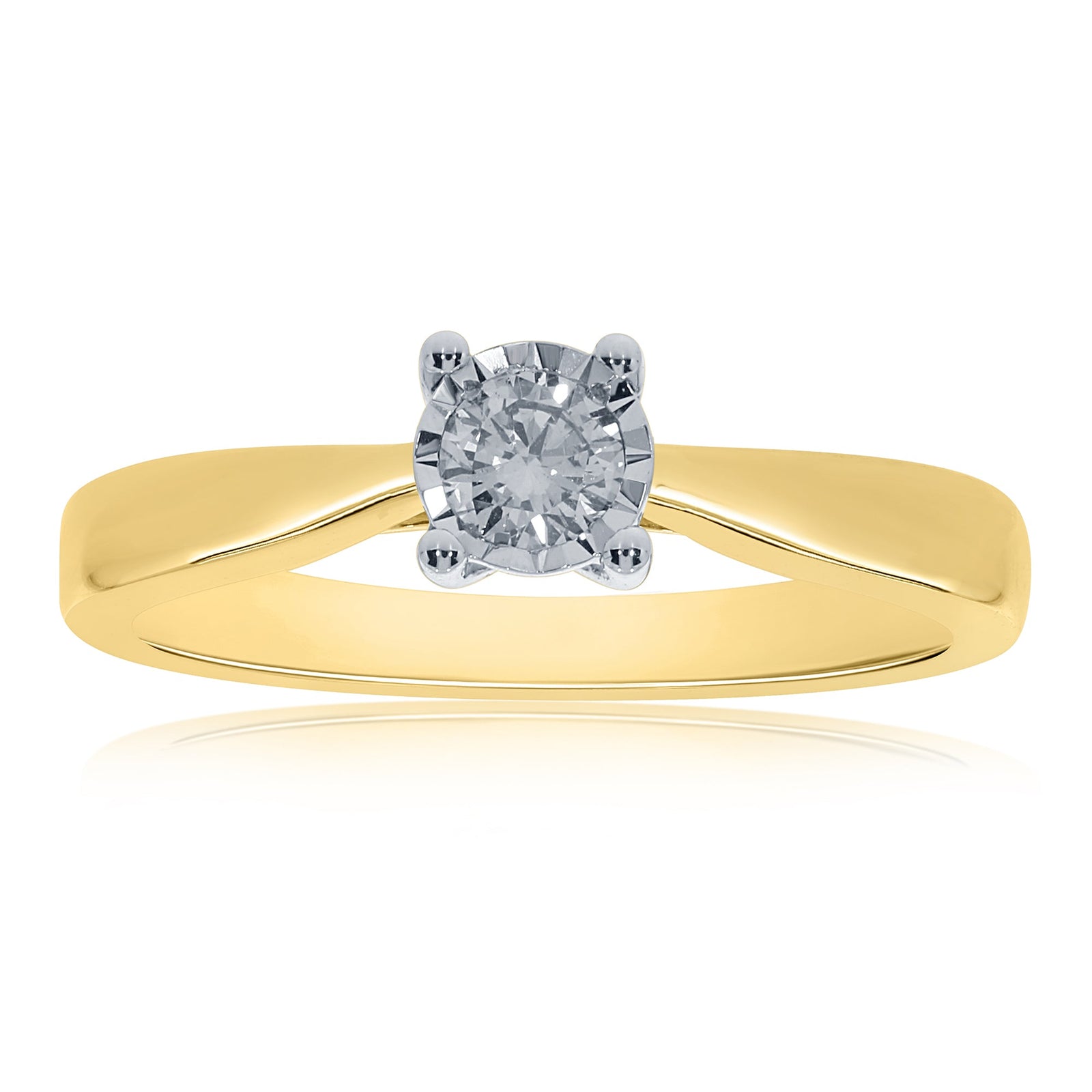 9ct gold single stone miracle plate diamond ring 0.25ct
