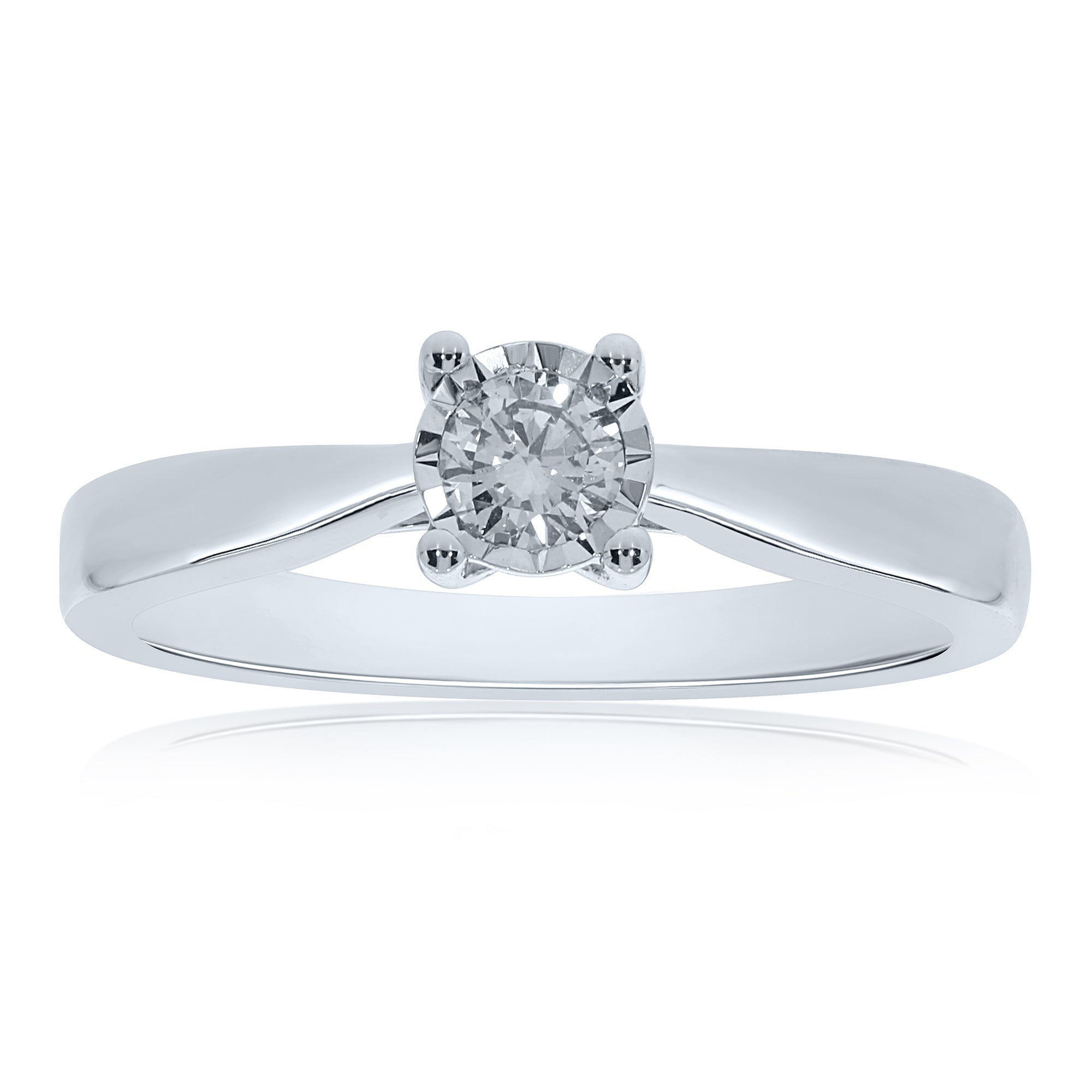 9ct white gold single stone miracle plate diamond ring 0.25ct