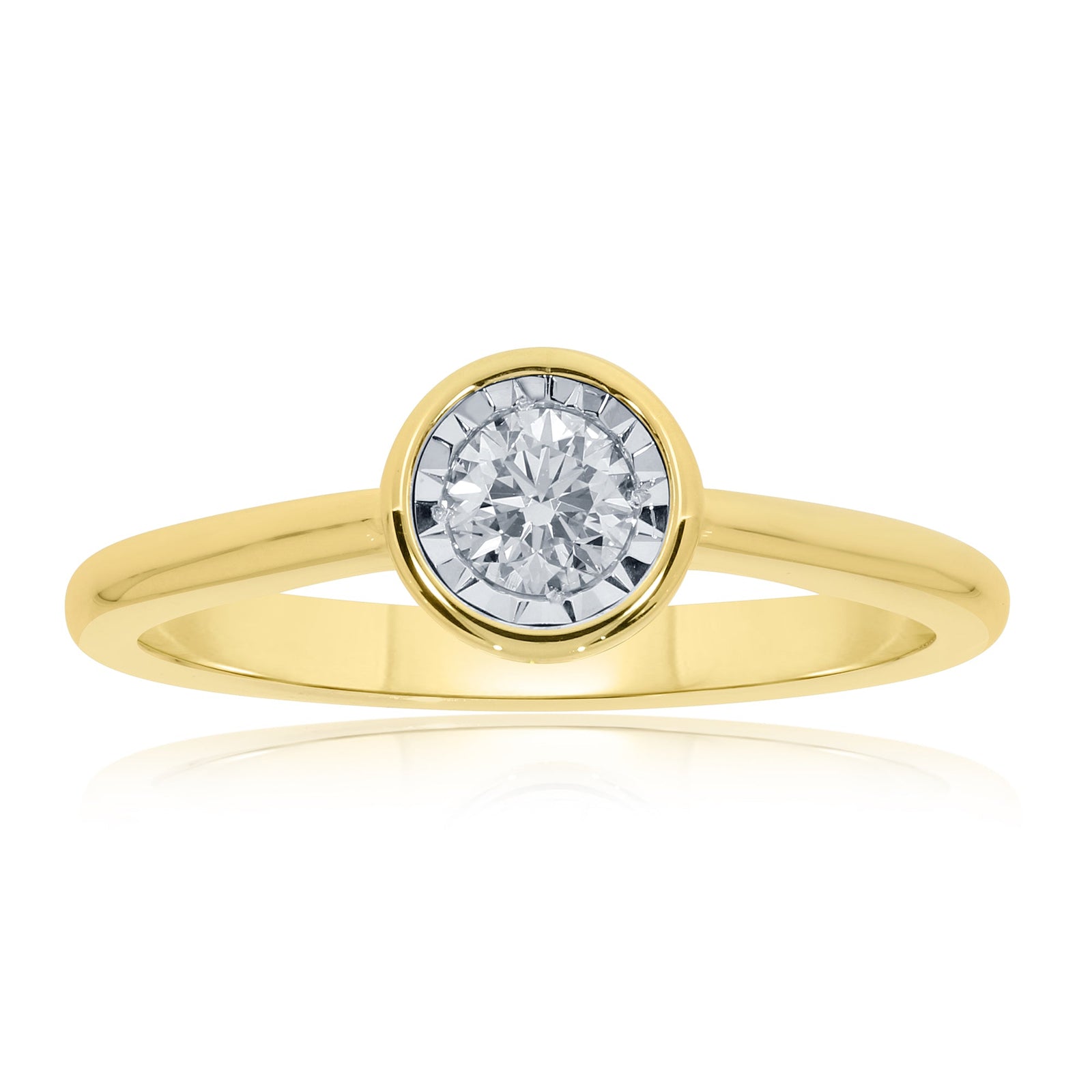 9ct gold single stone miracle plate diamond ring 0.25ct