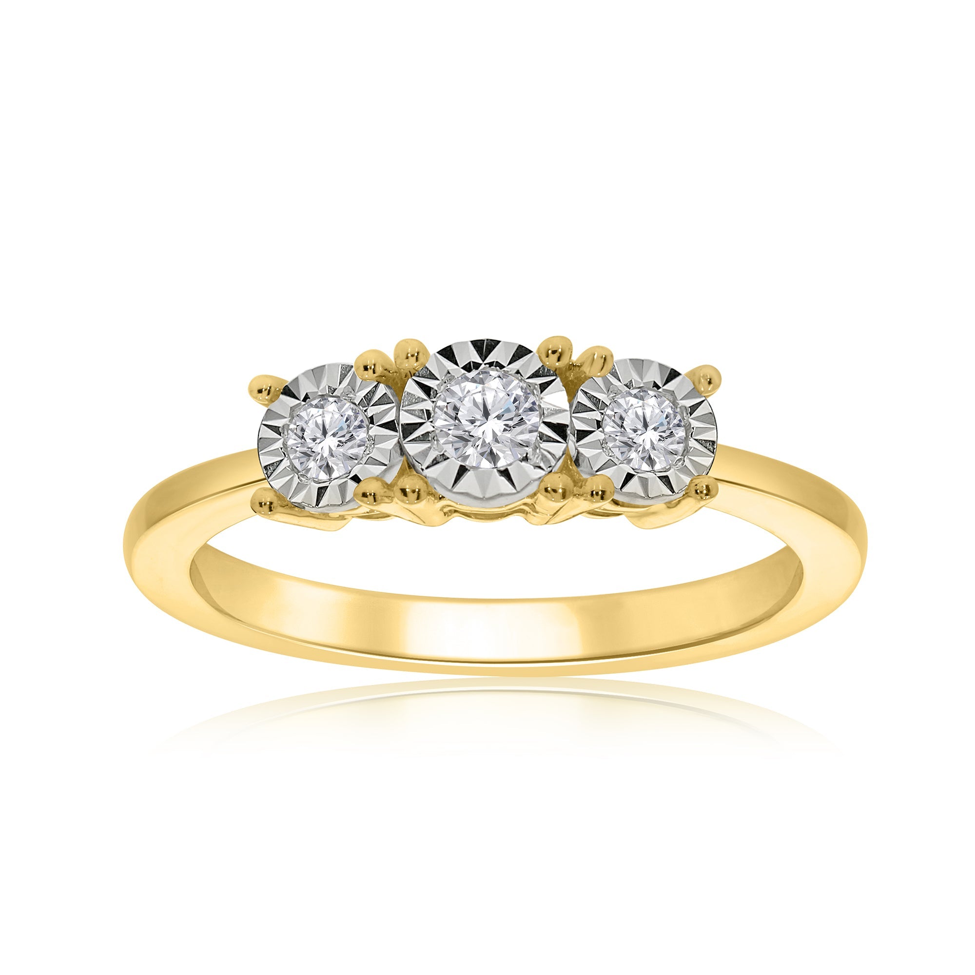 9ct gold 3 stone miracle plate diamond ring 0.15ct