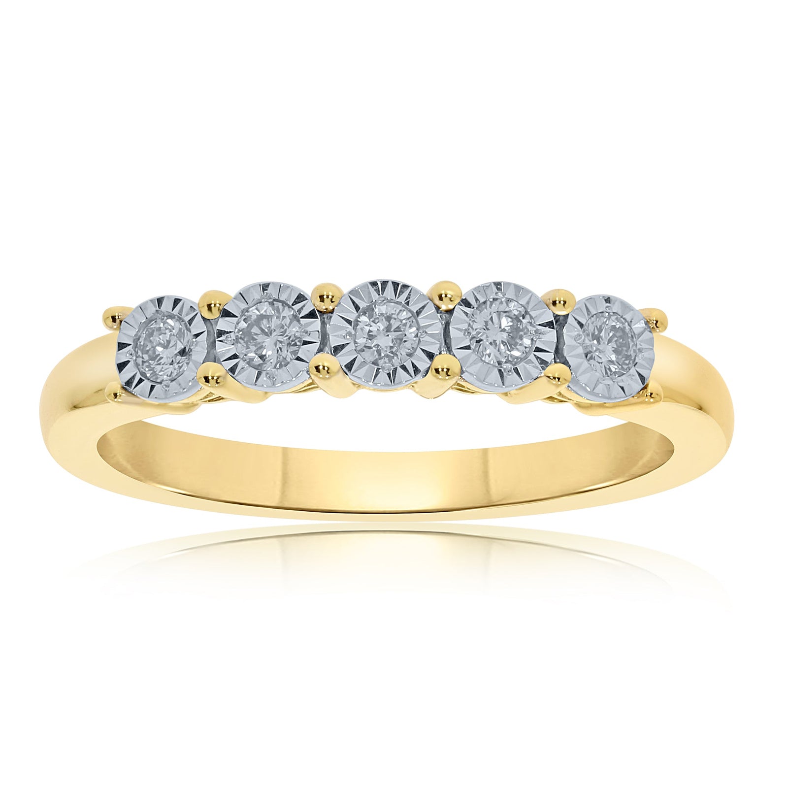 9ct gold 5 stone miracle plate diamond ring 0.15ct