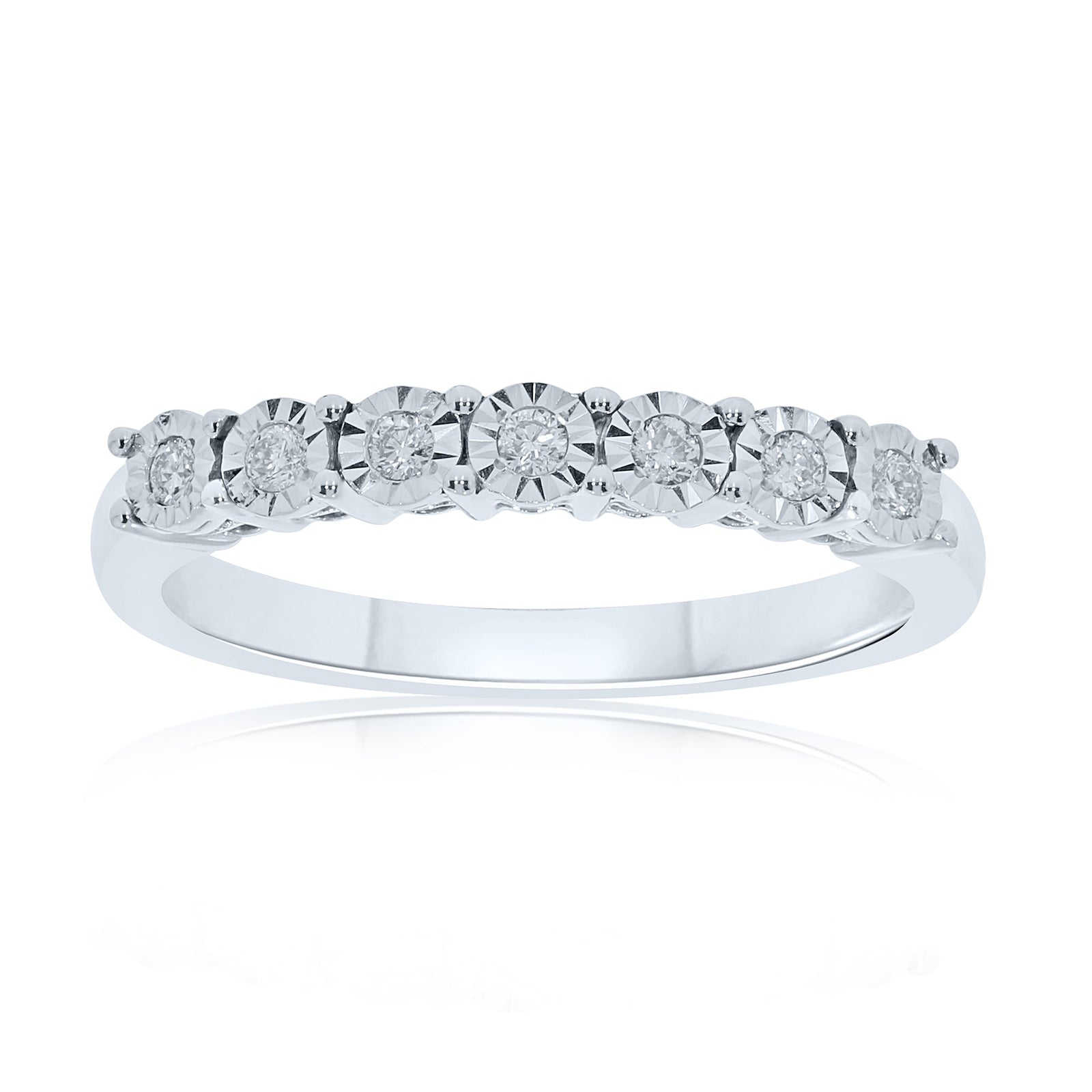 9ct white gold 7 stone miracle plate diamond ring 0.15ct