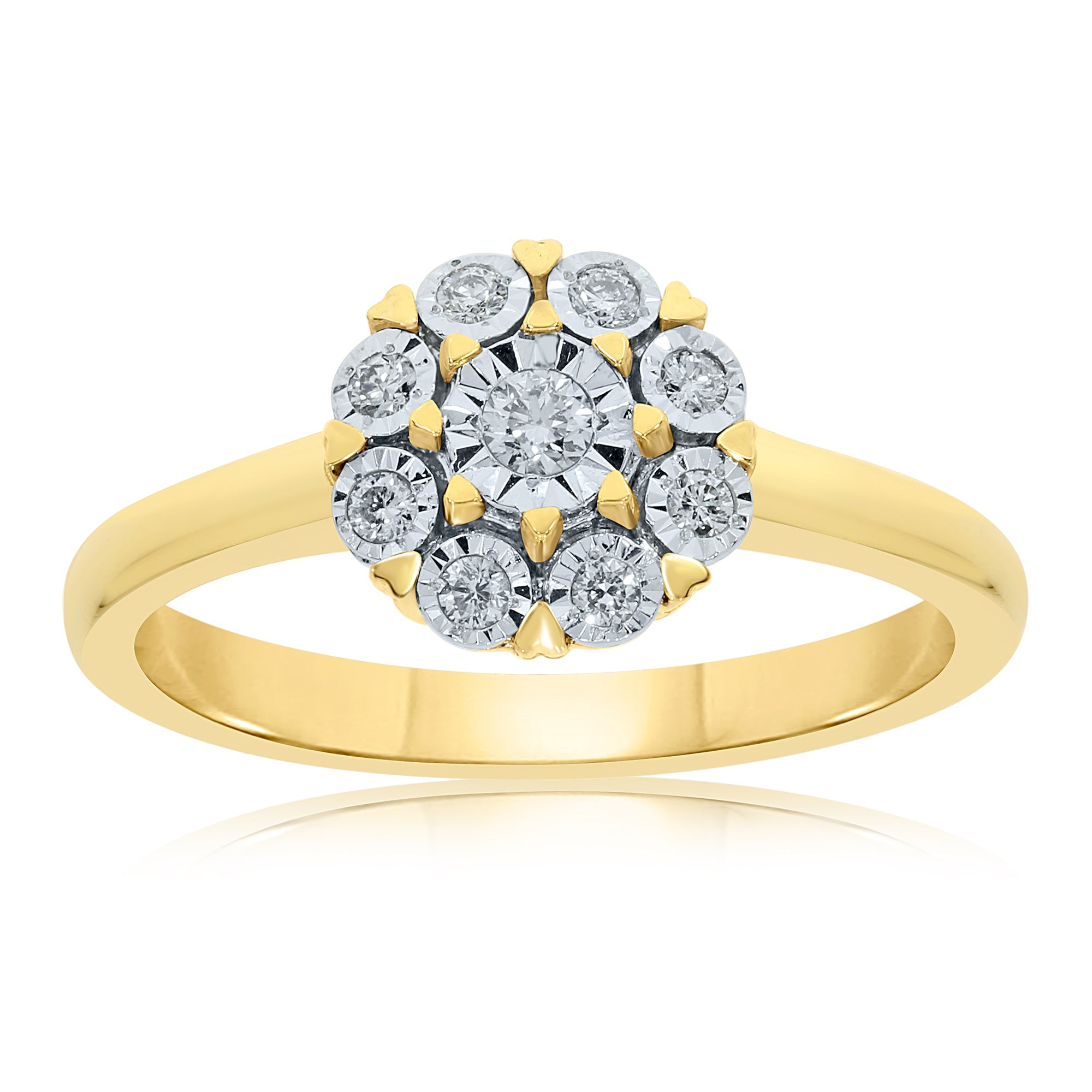 9ct gold miracle plate diamond cluster ring 0.15ct