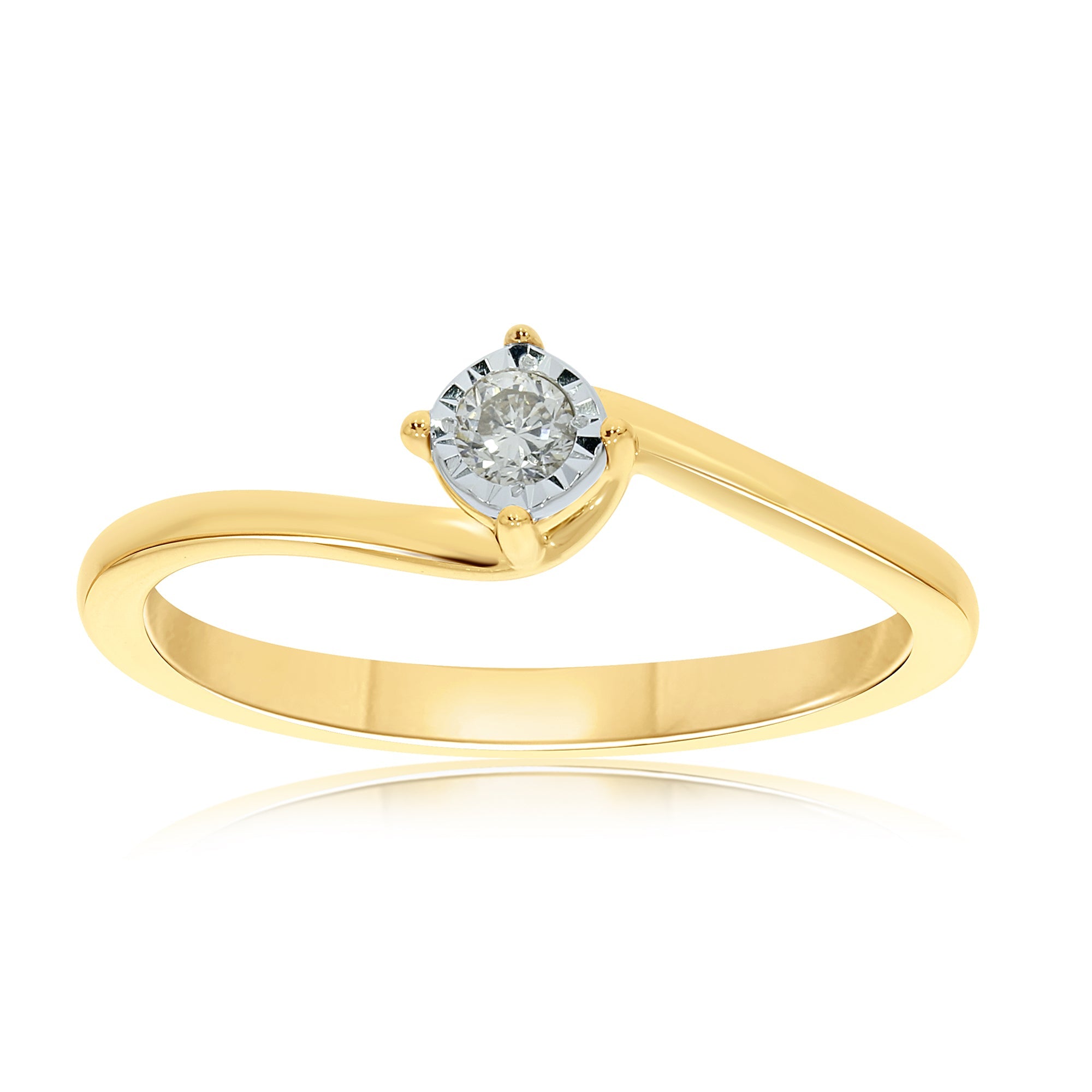 9ct gold single stone miracle diamond crossover ring 0.05ct