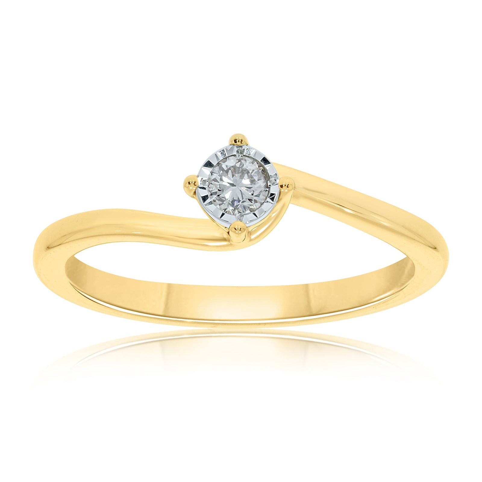 9ct gold single stone miracle diamond crossover ring 0.10ct