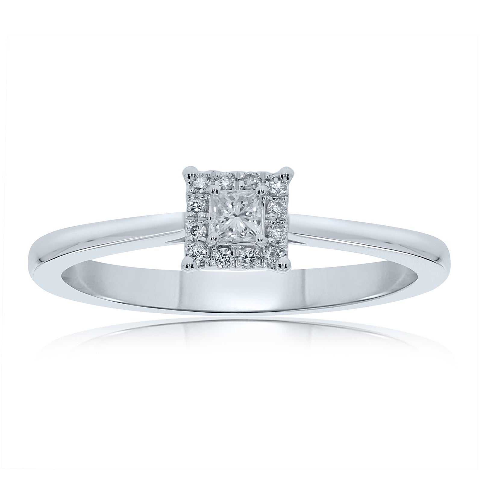 9ct white gold princess cut diamond & diamond cluster ring 0.16ct