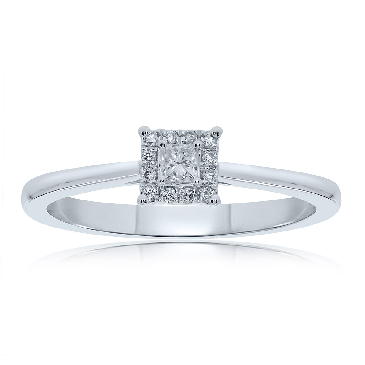 9ct white gold princess cut diamond &amp; diamond cluster ring 0.16ct