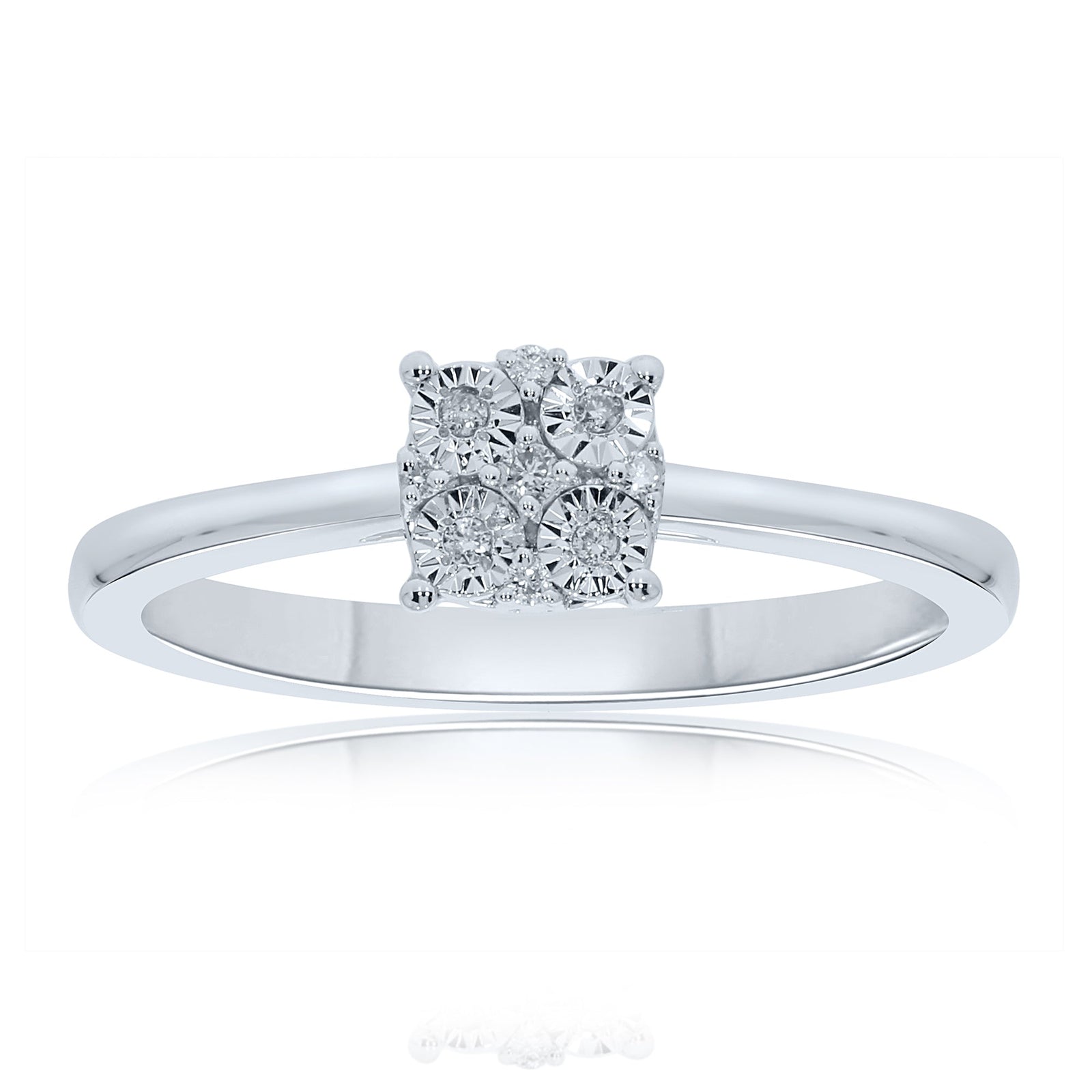 9ct white gold miracle plate diamond cluster ring 0.10ct