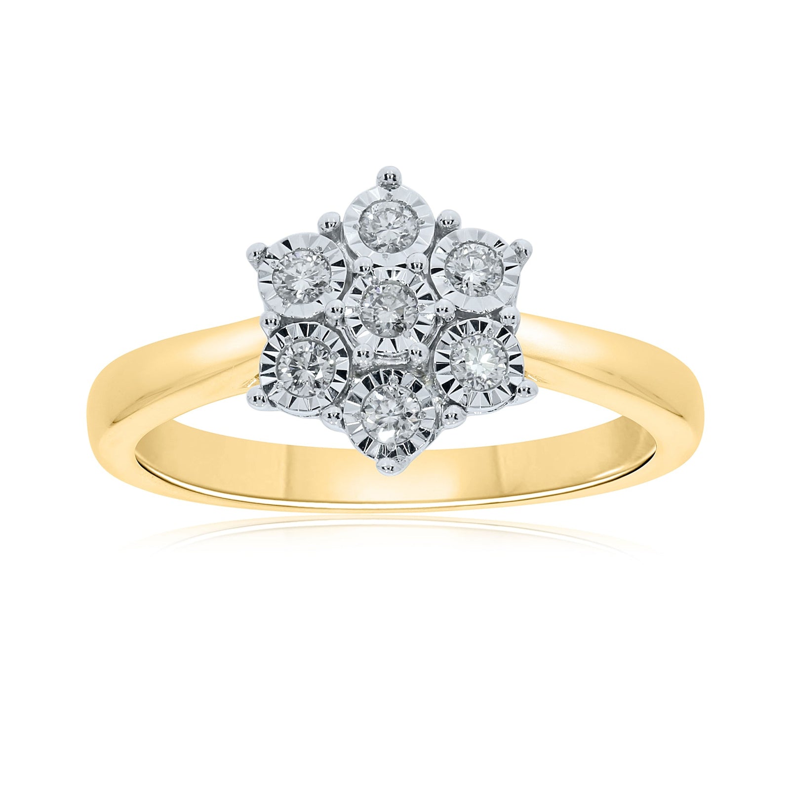 9ct gold miracle plate diamond cluster ring 0.17ct