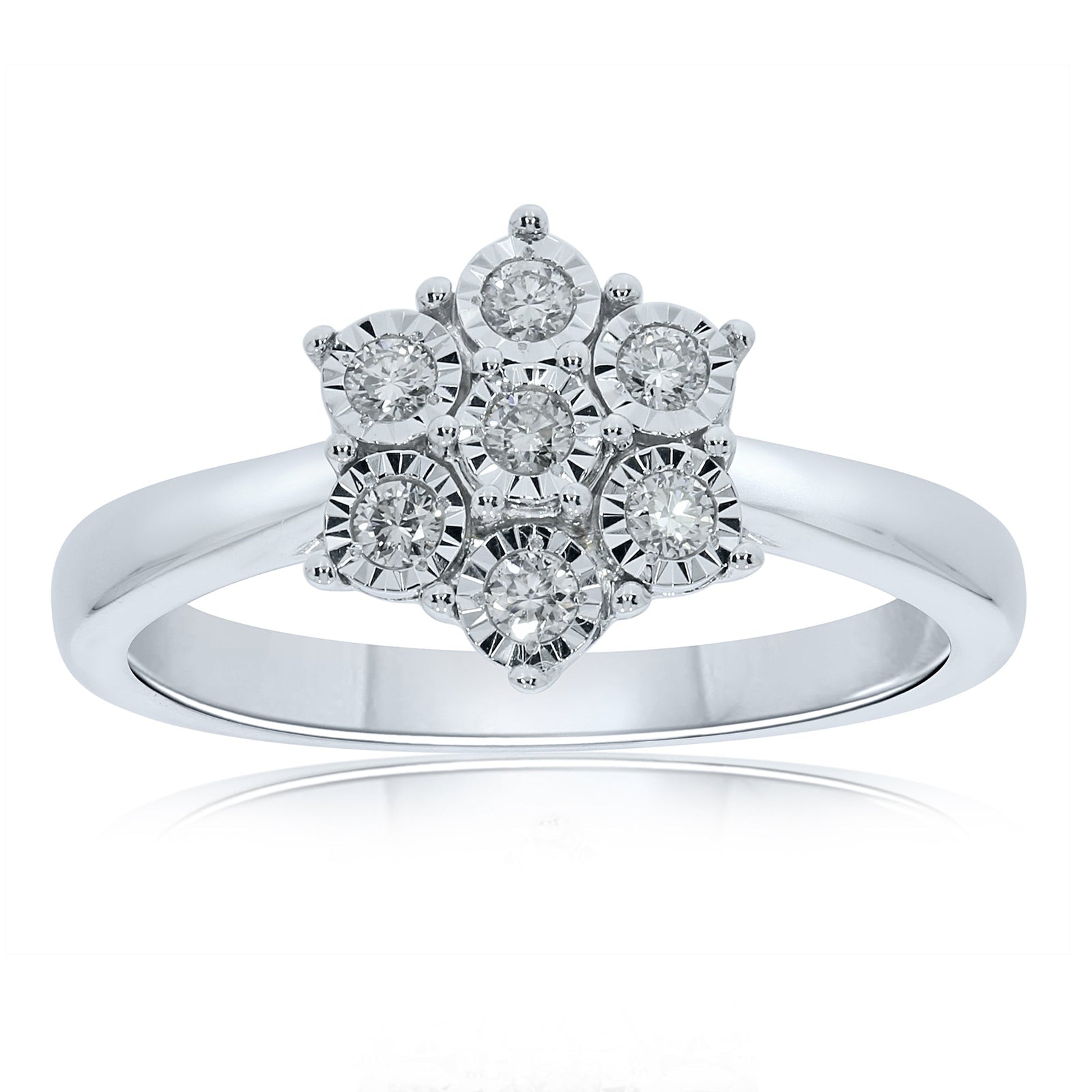 9ct white gold miracle plate diamond cluster ring 0.17ct