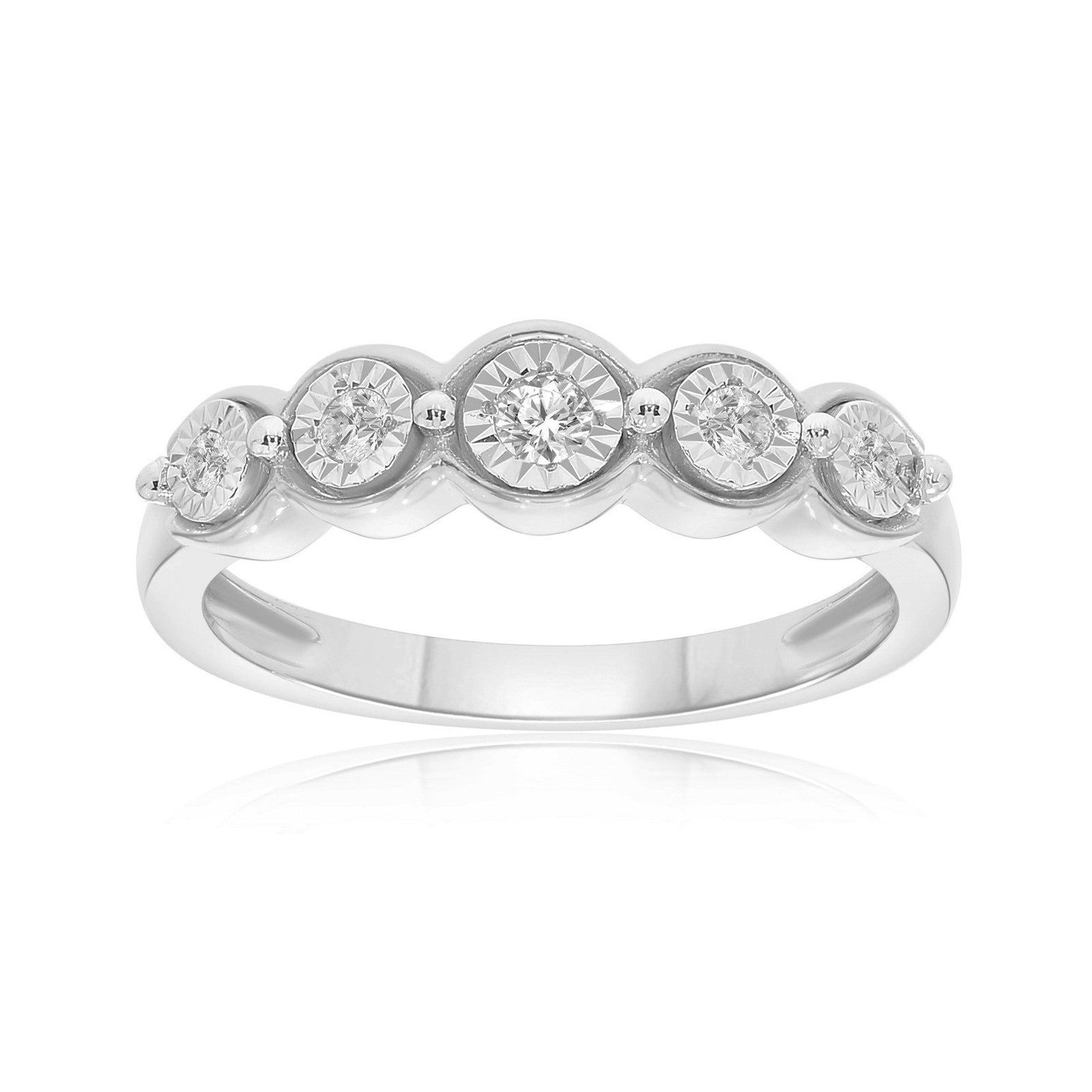 9ct white gold 5 stone miracle plate diamond half et ring 0.15ct
