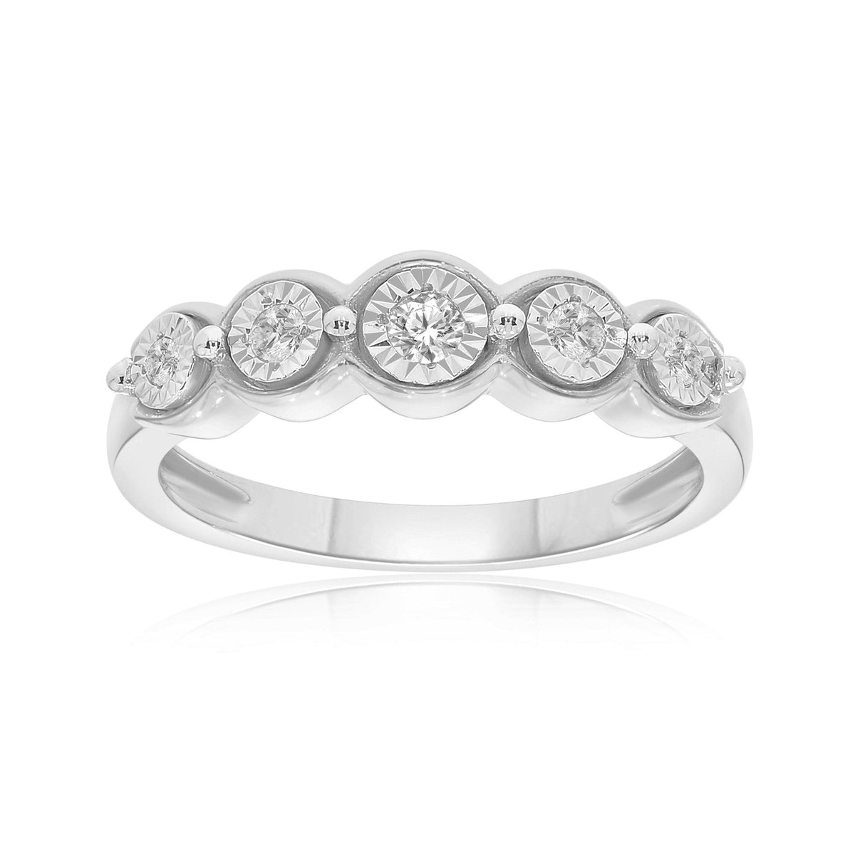 9ct white gold 5 stone miracle plate diamond half et ring 0.15ct