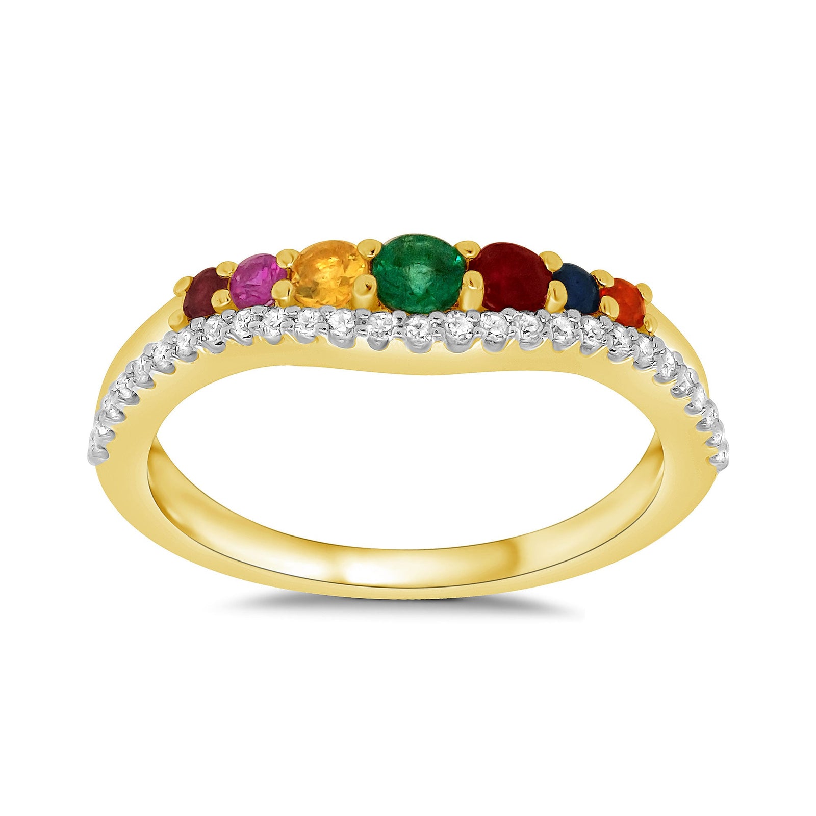 9ct gold multi gem & diamond wishbone ring 0.15ct