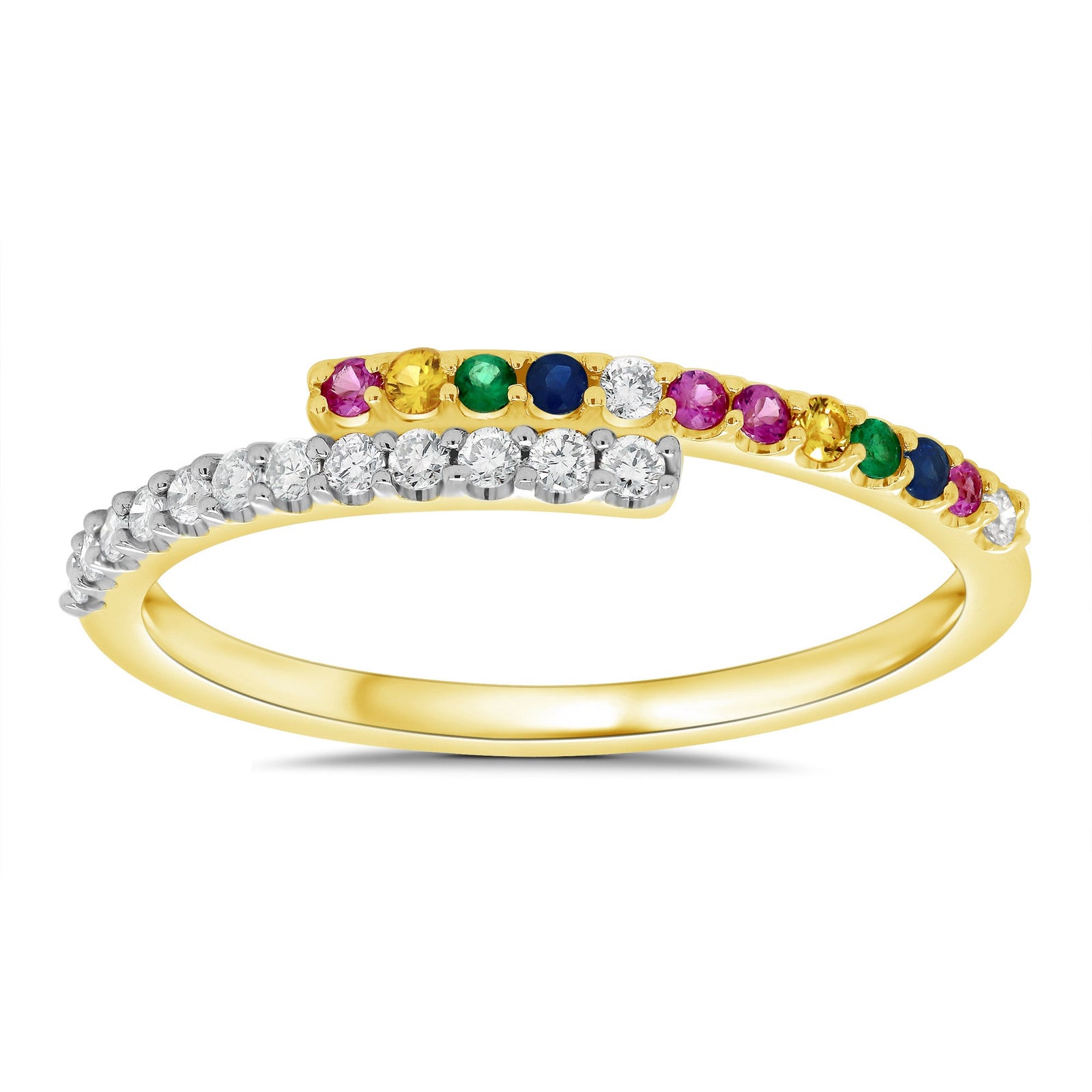9ct gold multi gem & diamond crossover ring 0.15ct