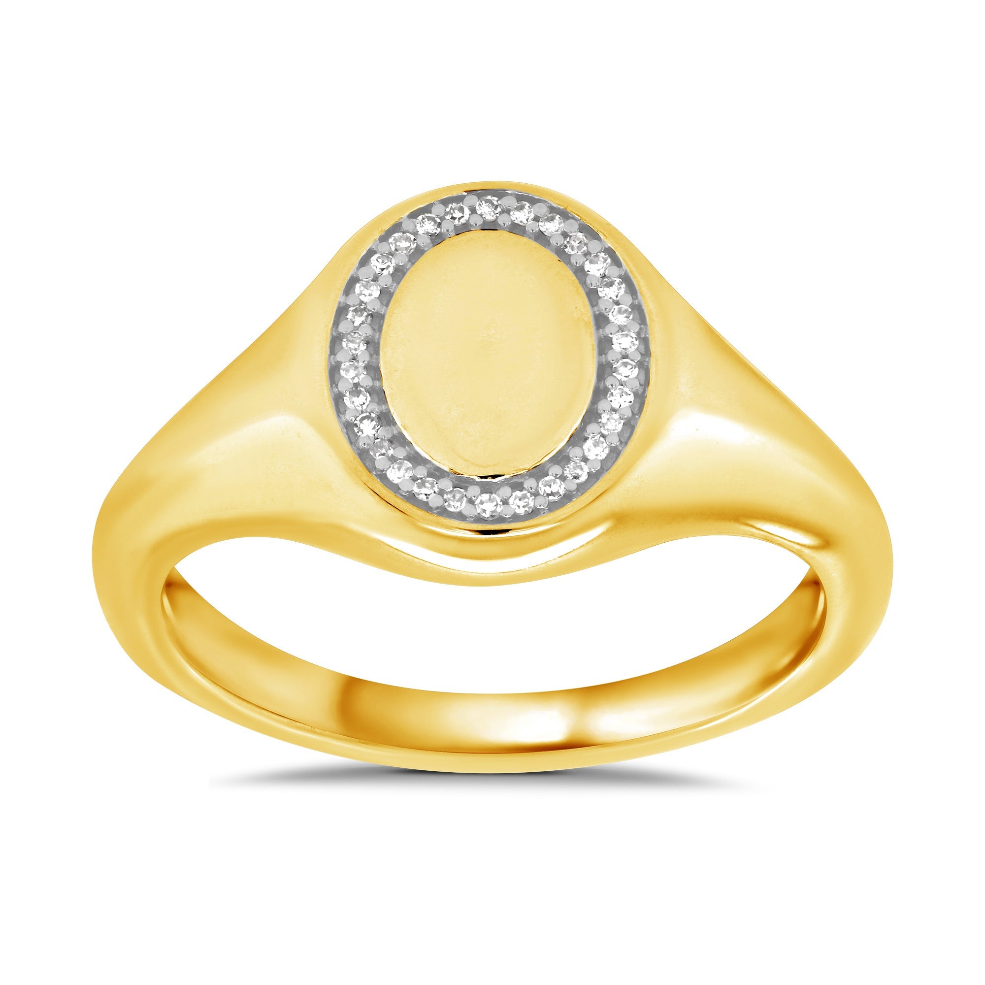 9ct gold diamond set oval ladies signet ring 0.05ct
