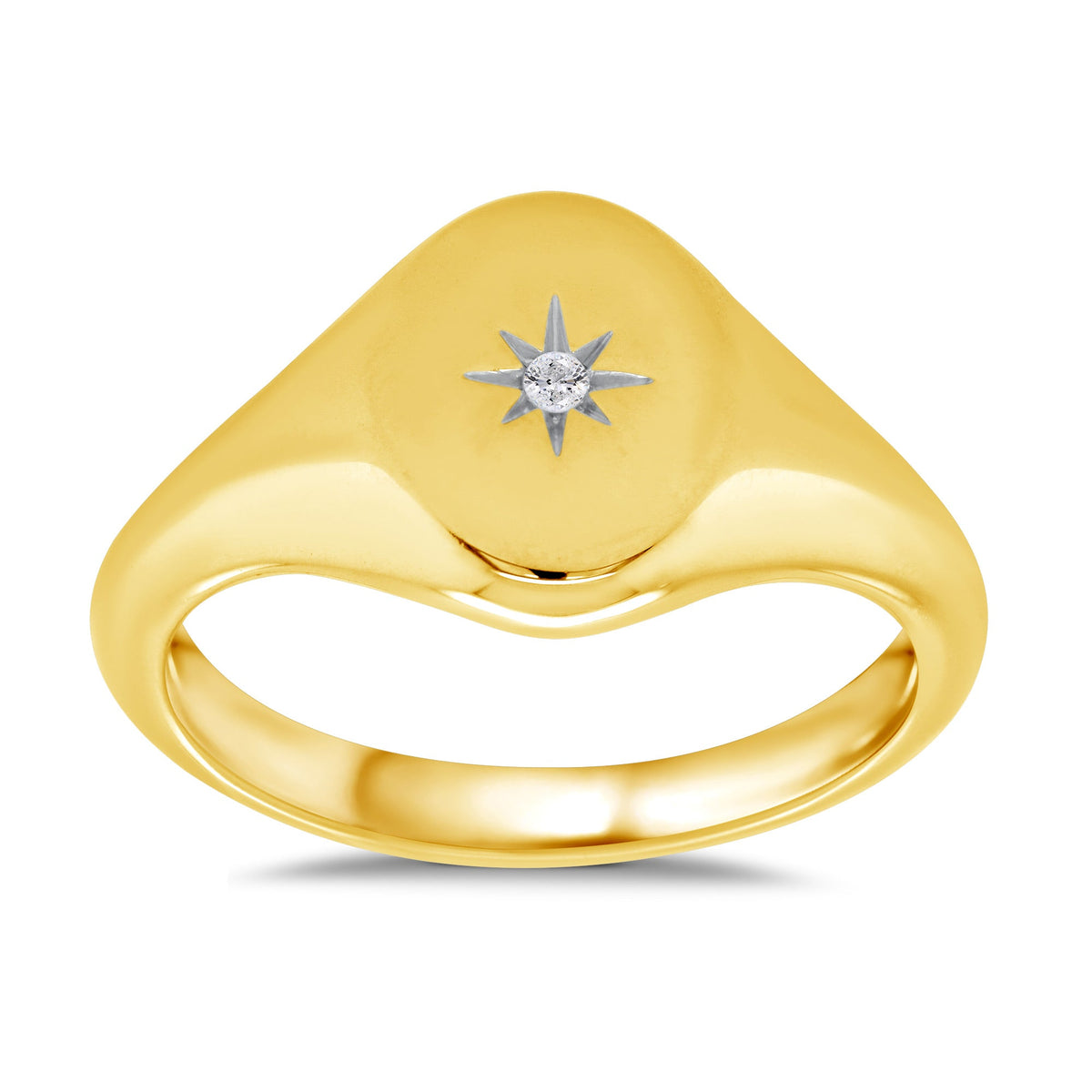 9ct gold diamond set oval ladies signet ring 0.01ct