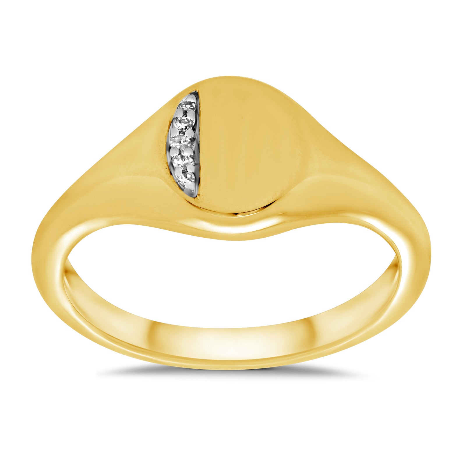 9ct gold diamond set oval ladies signet ring 0.02ct