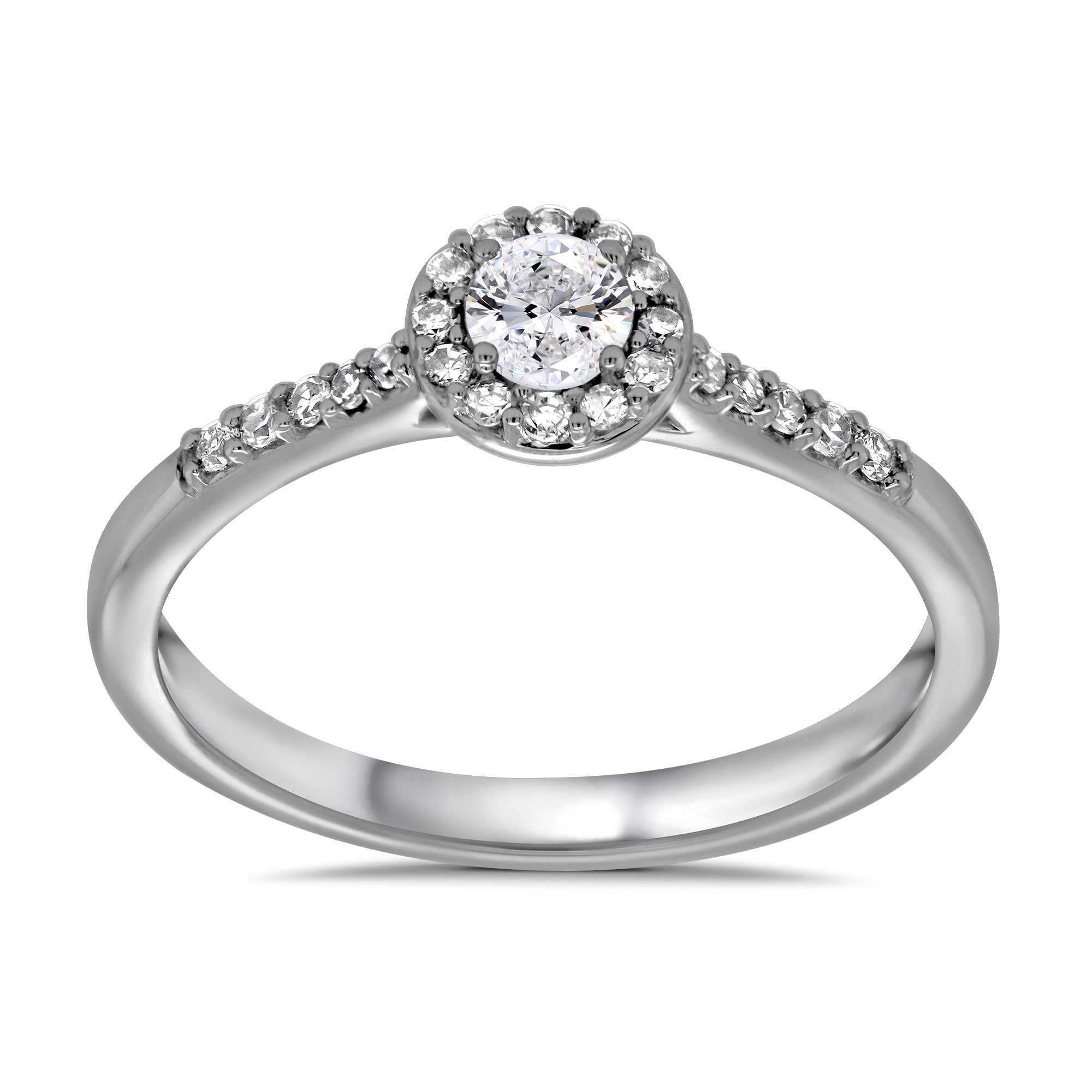 9ct white gold diamond halo cluster ring with diamond set shoulders 0.33ct