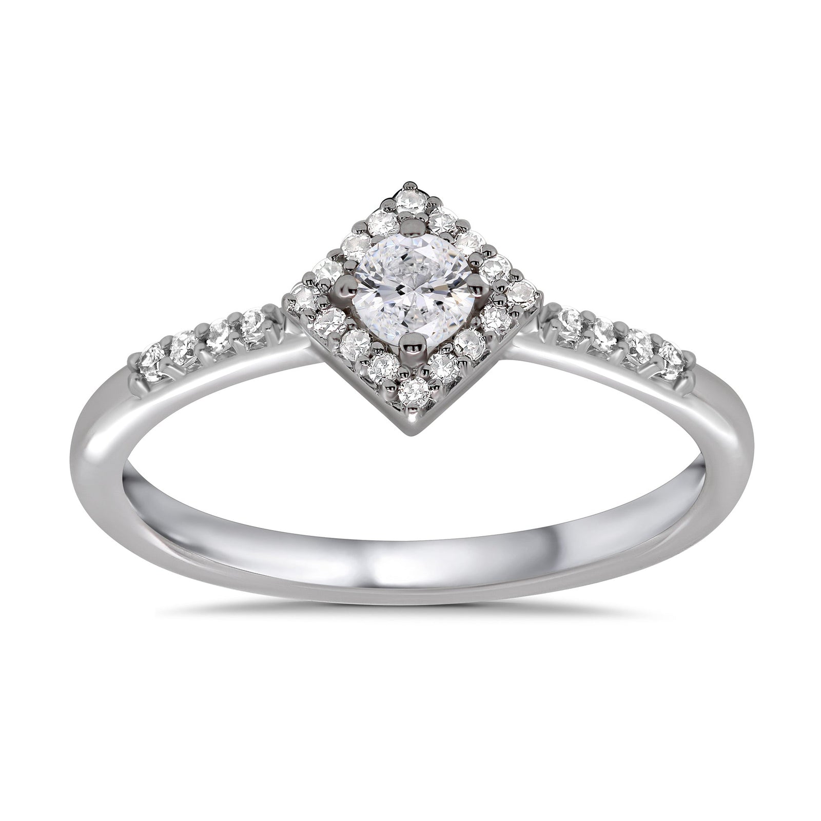 9ct white gold diamond set square shape halo cluster ring with diamond set shoulders 0.33ct