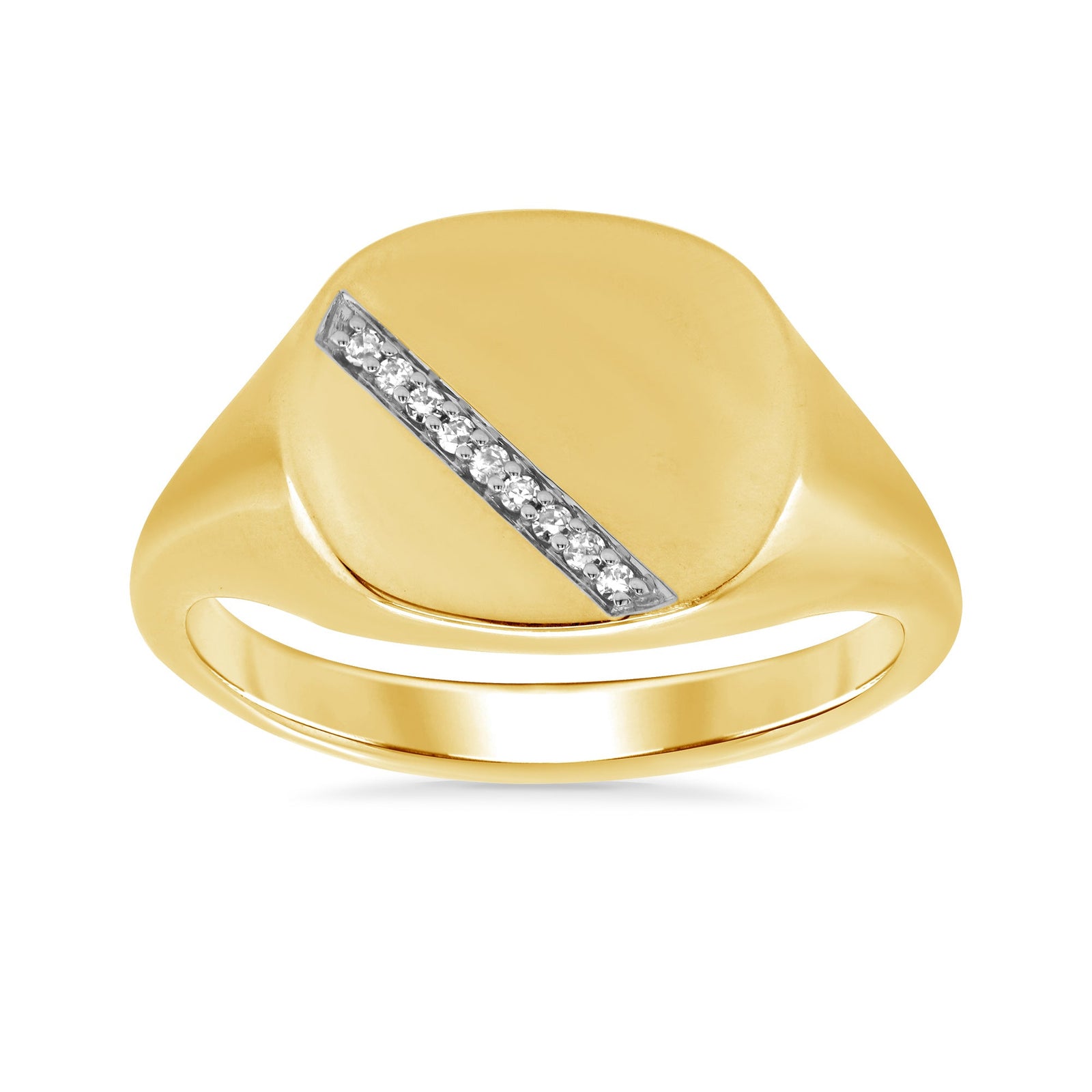 9ct gold diamond set gents cushion shape signet ring 0.05ct