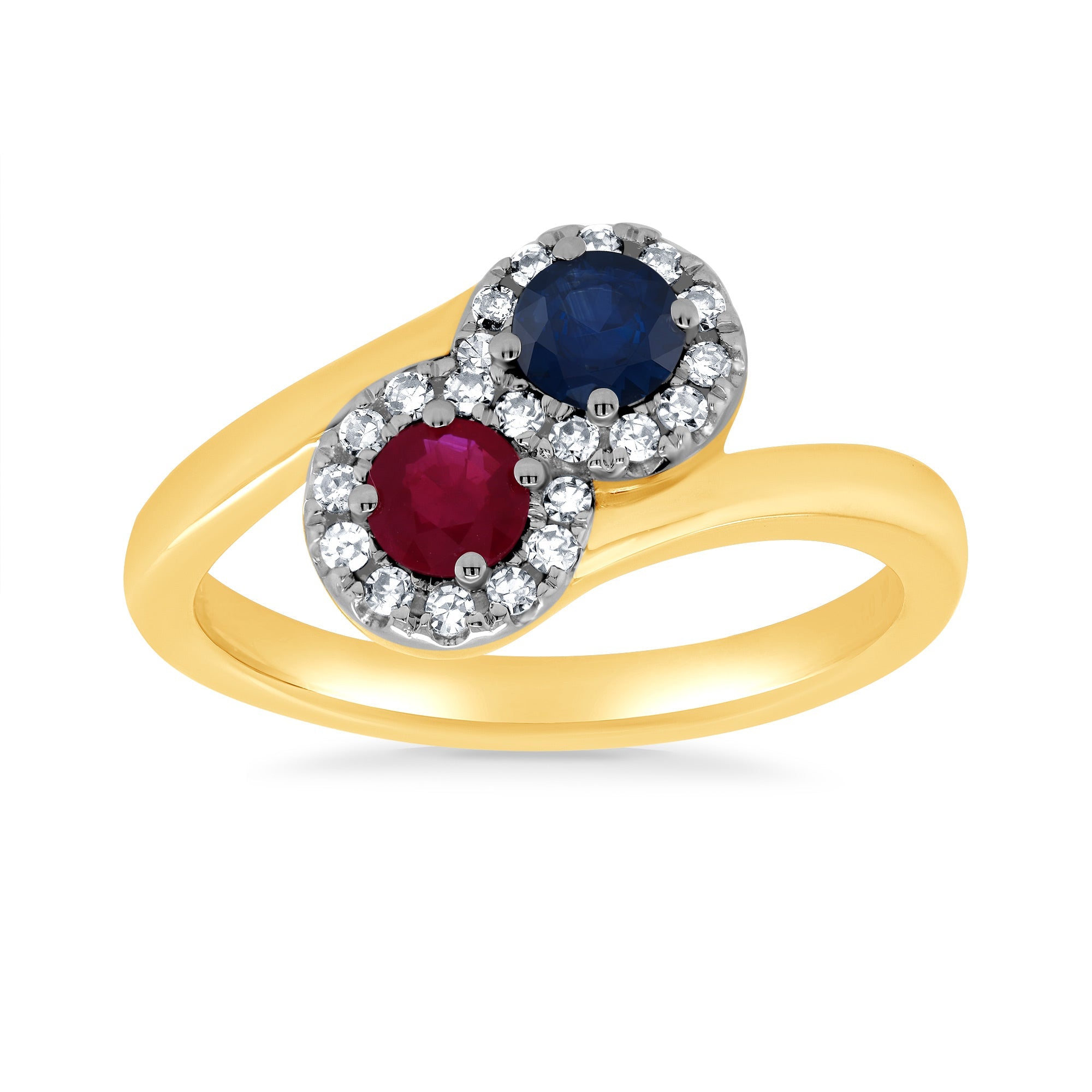 9ct gold 4mm round ruby/sapphire diamond cluster ring 0.17ct