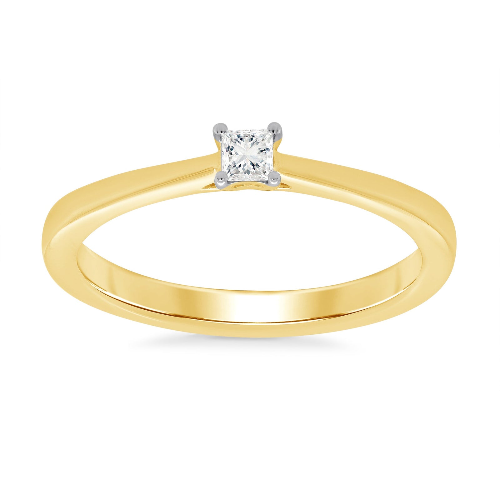 9ct gold princess cut single stone diamond ring 0.10ct