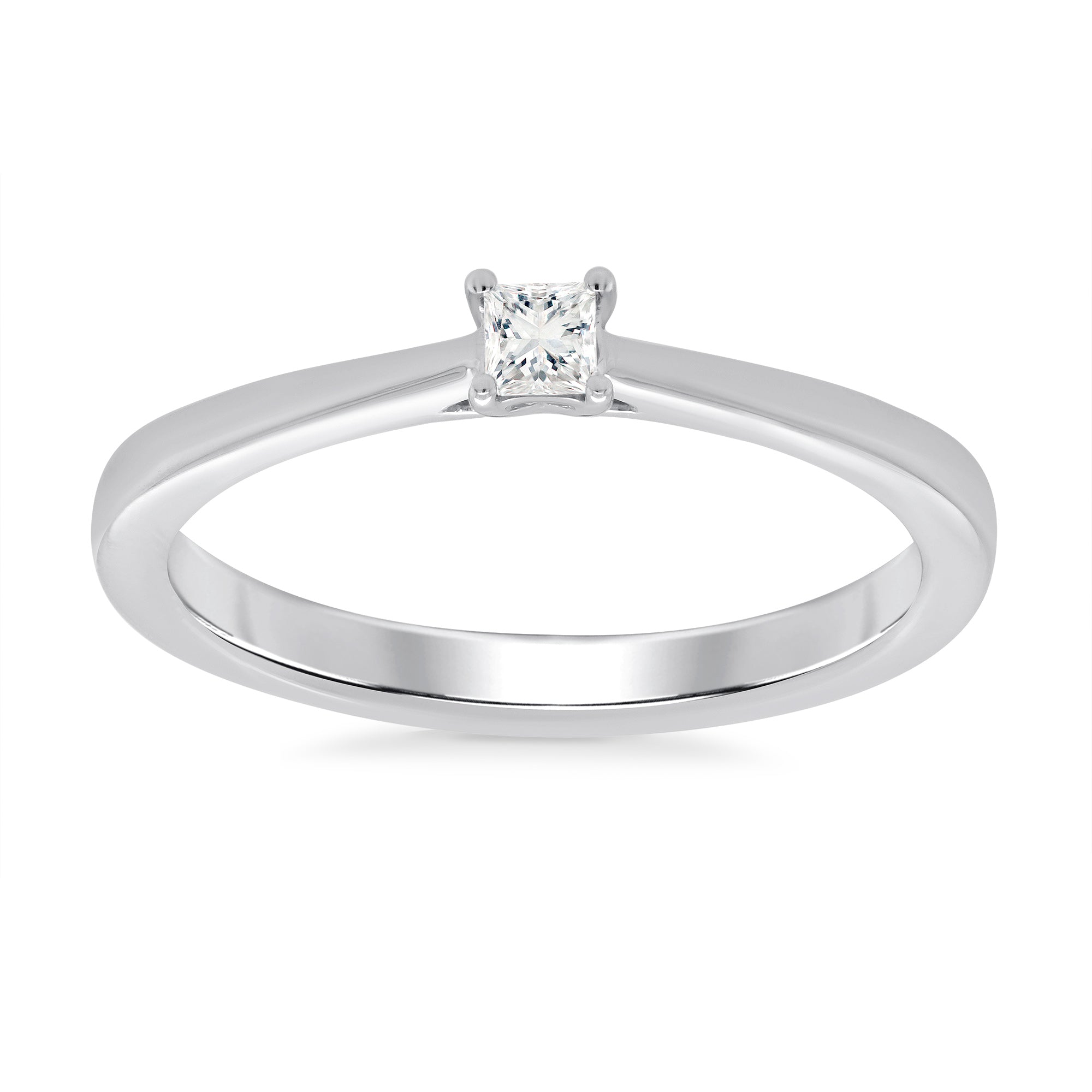9ct white gold princess cut single stone diamond ring 0.10ct