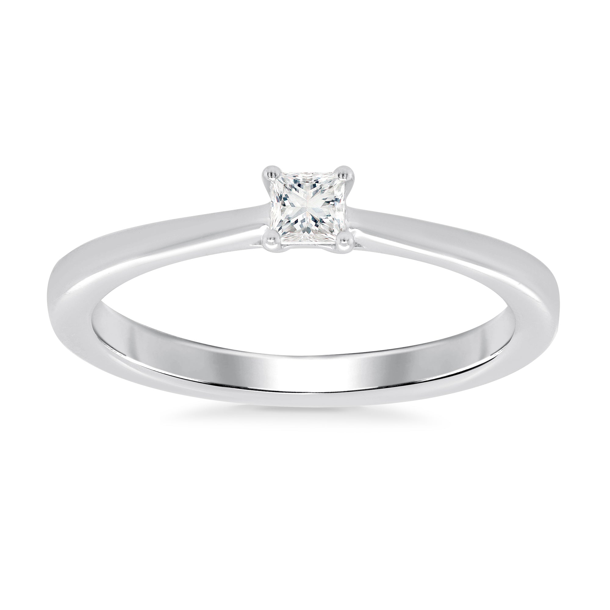 9ct white gold princess cut single stone diamond ring 0.15ct