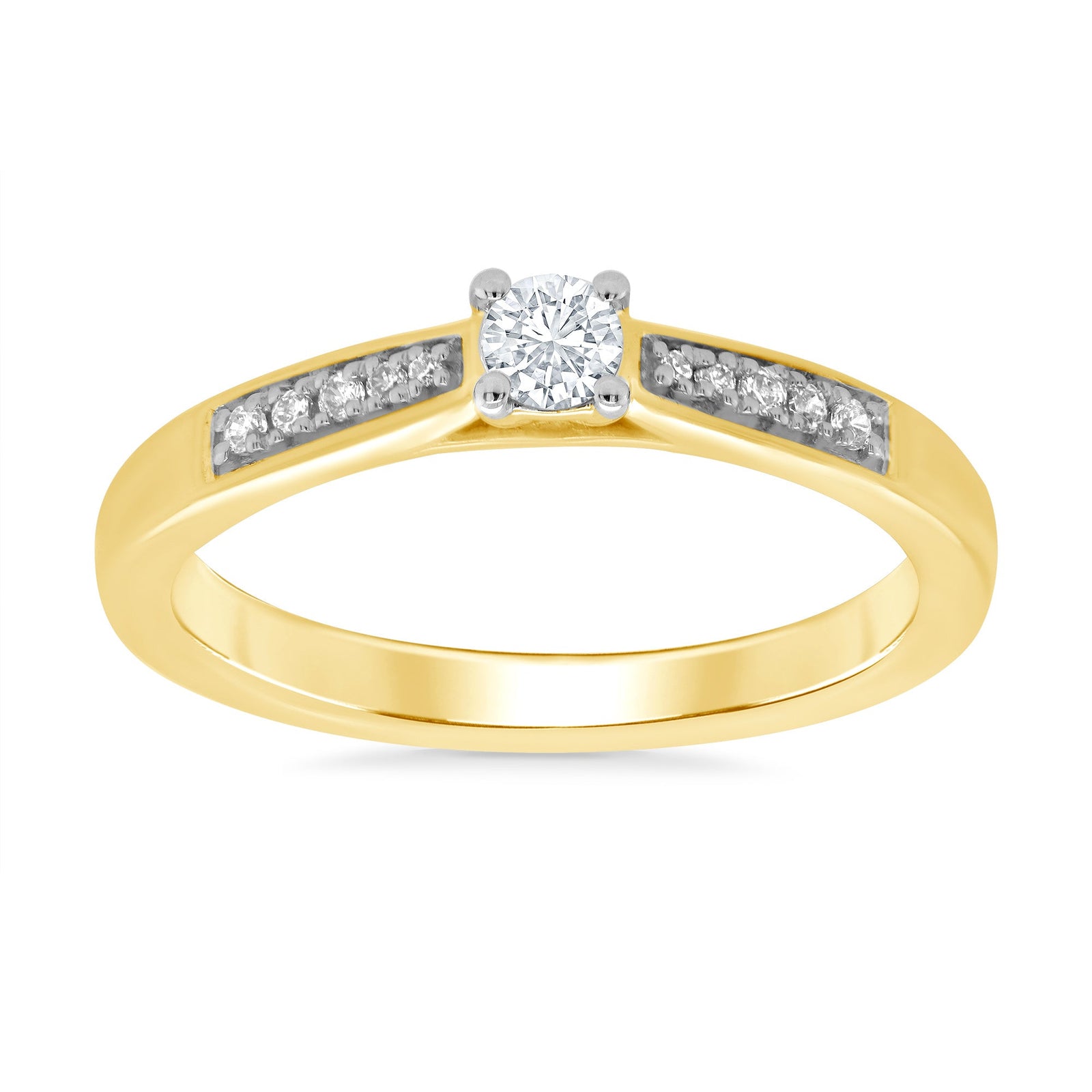 9ct gold single stone diamond ring with diamond set shoulders 0.16ct
