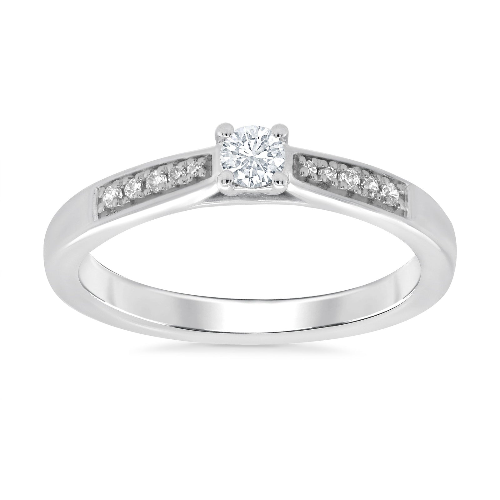 9ct white gold single stone diamond ring with diamond set shoulders 0.16ct