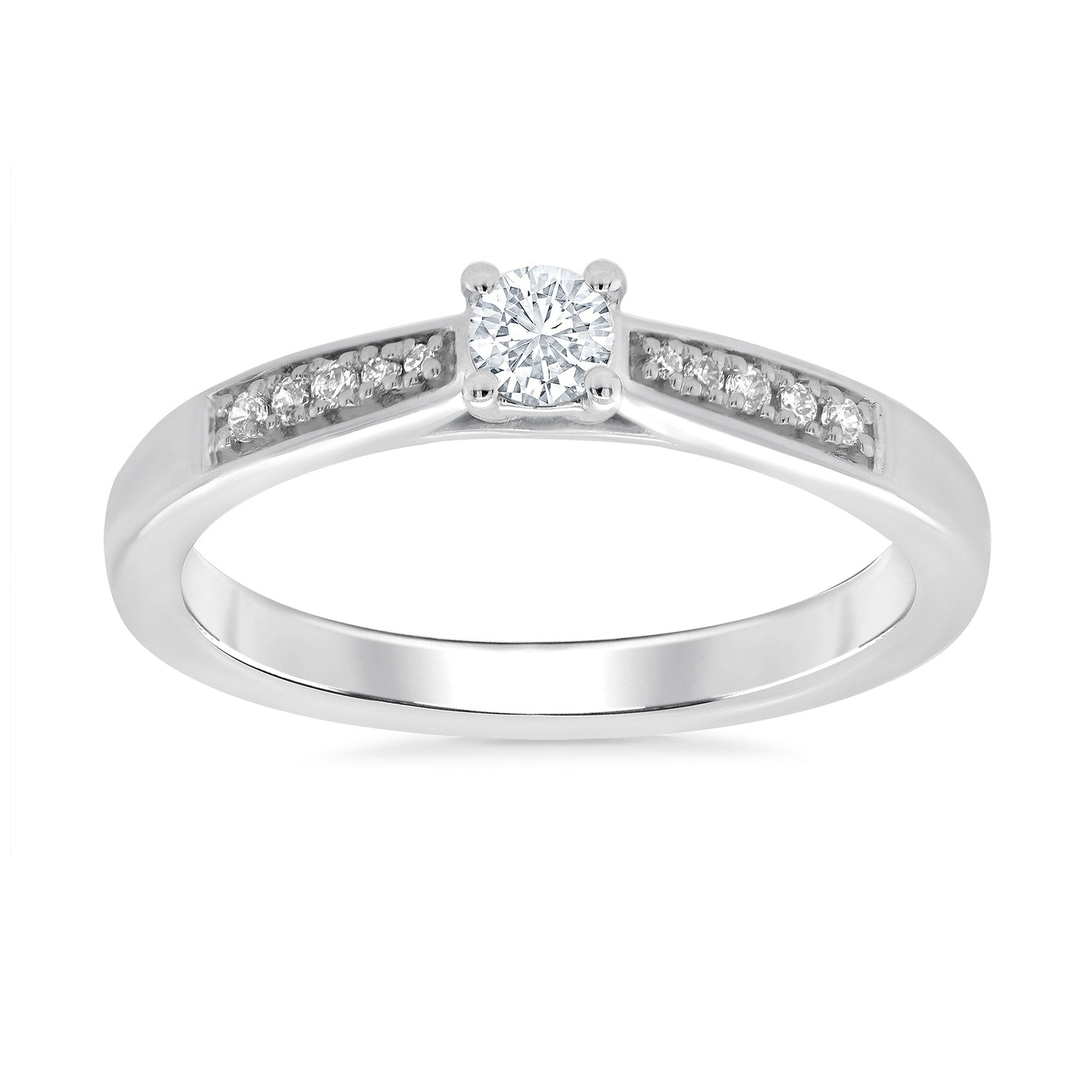 9ct white gold single stone diamond ring with diamond set shoulders 0.21ct