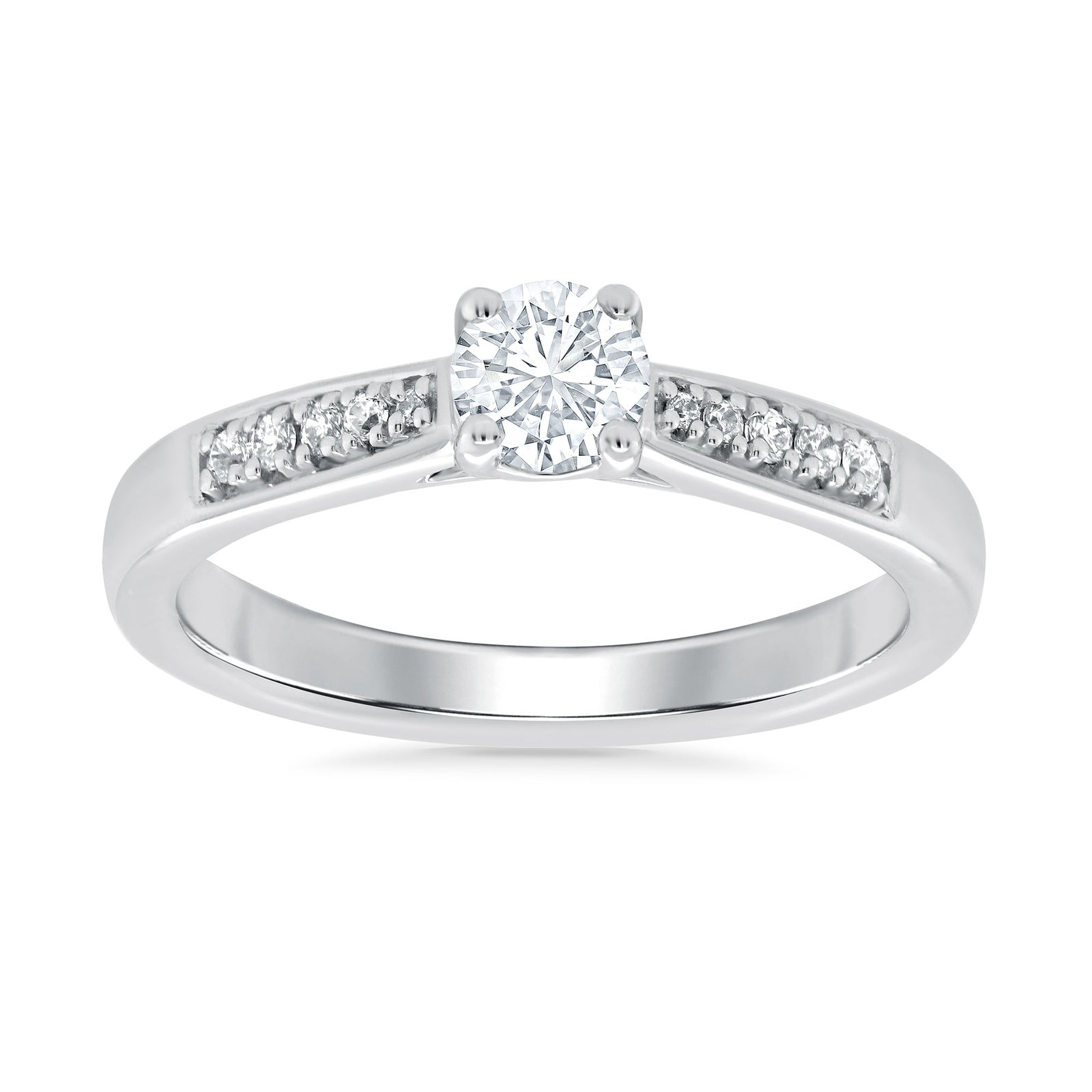 9ct white gold single stone diamond ring with diamond set shoulders 0.41ct